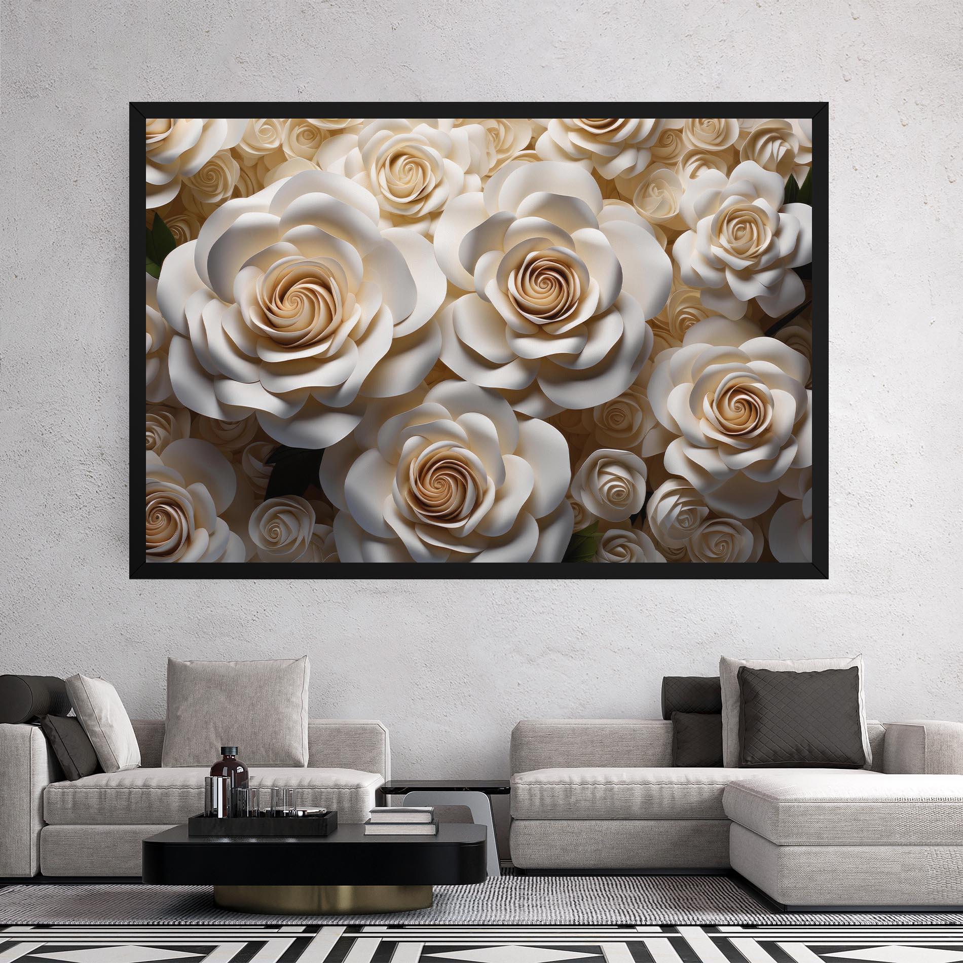 Leinwandbild Cream Roses Wall mockup 2
