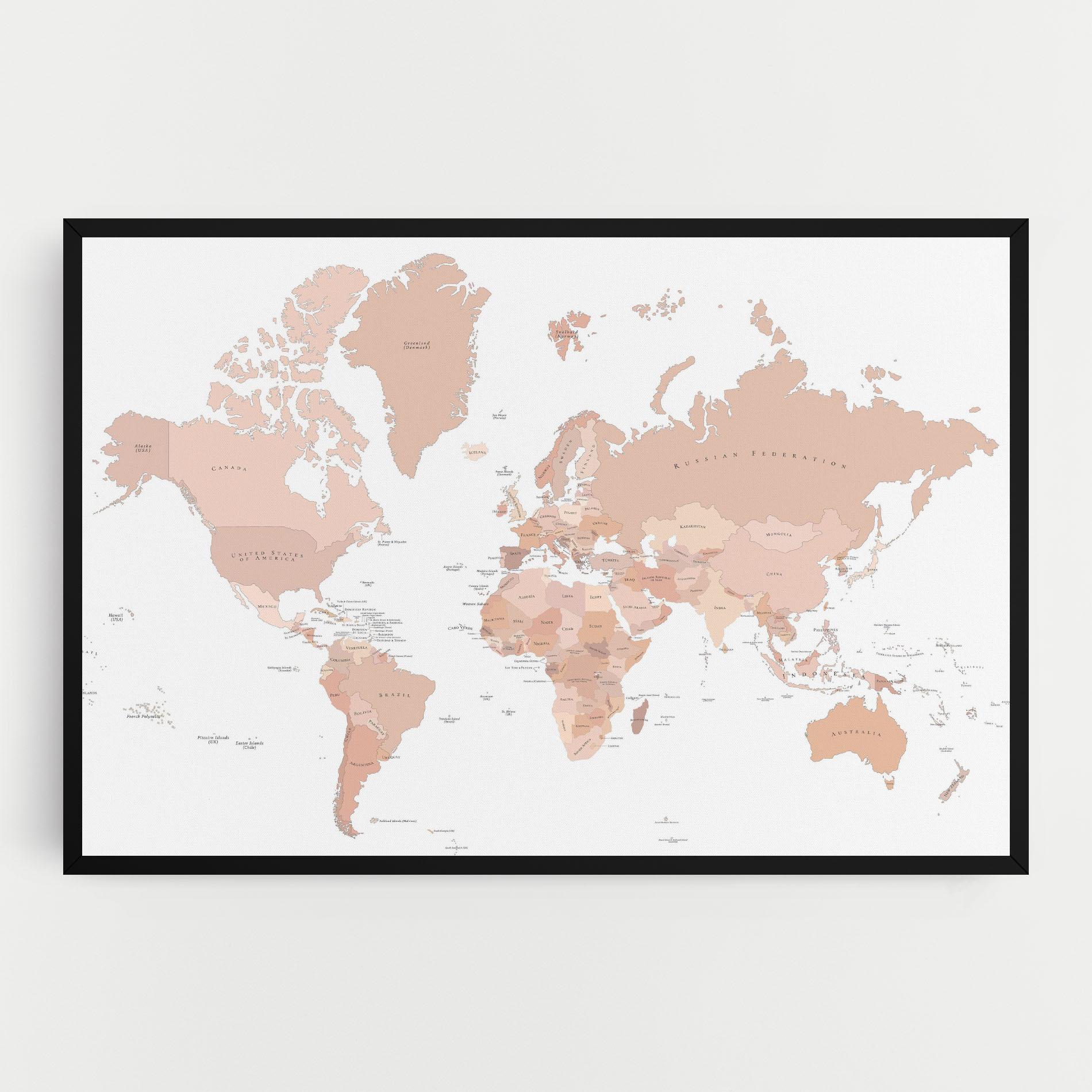 Leinwandbild Pink World Map mockup 0