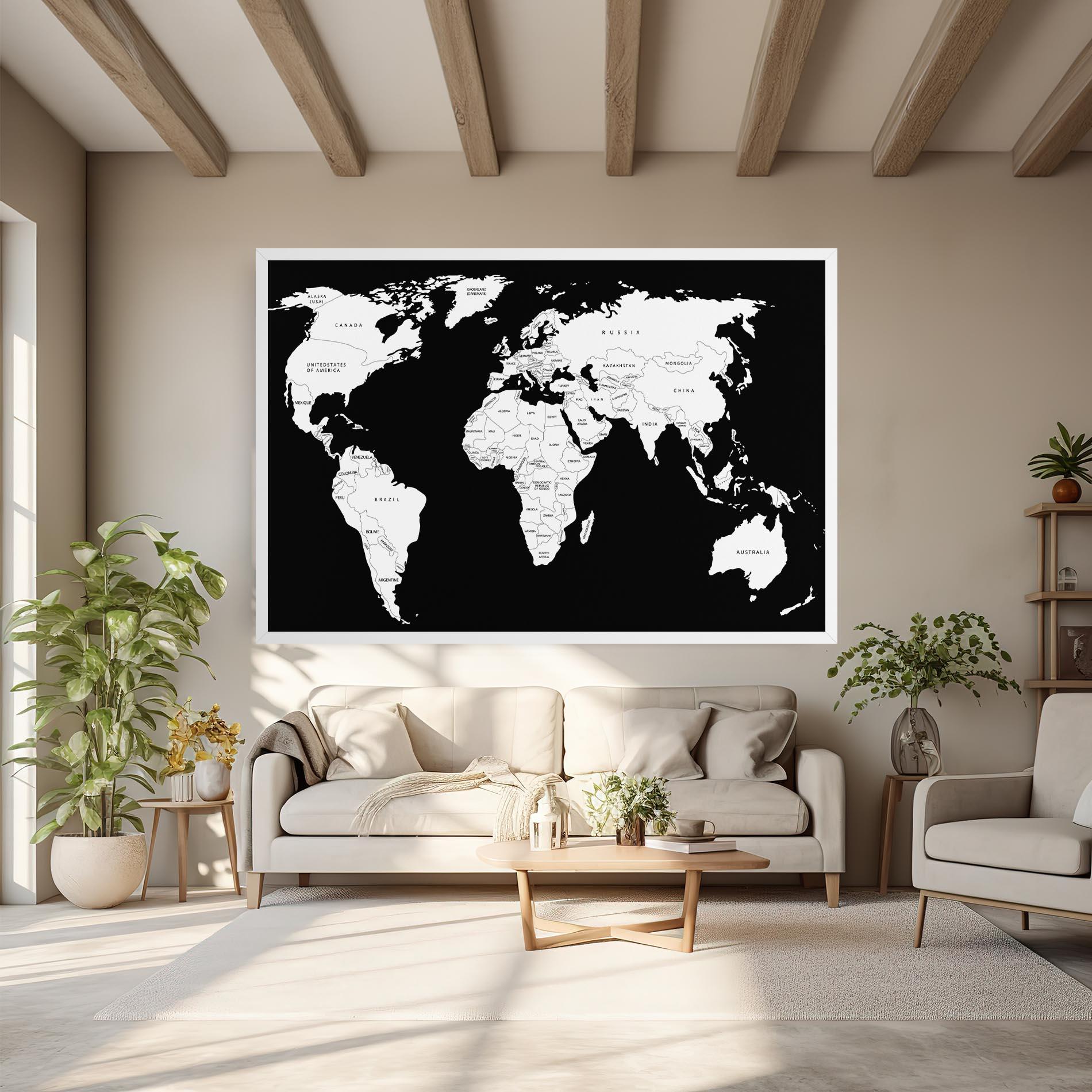 Leinwandbild White World Map mockup 6