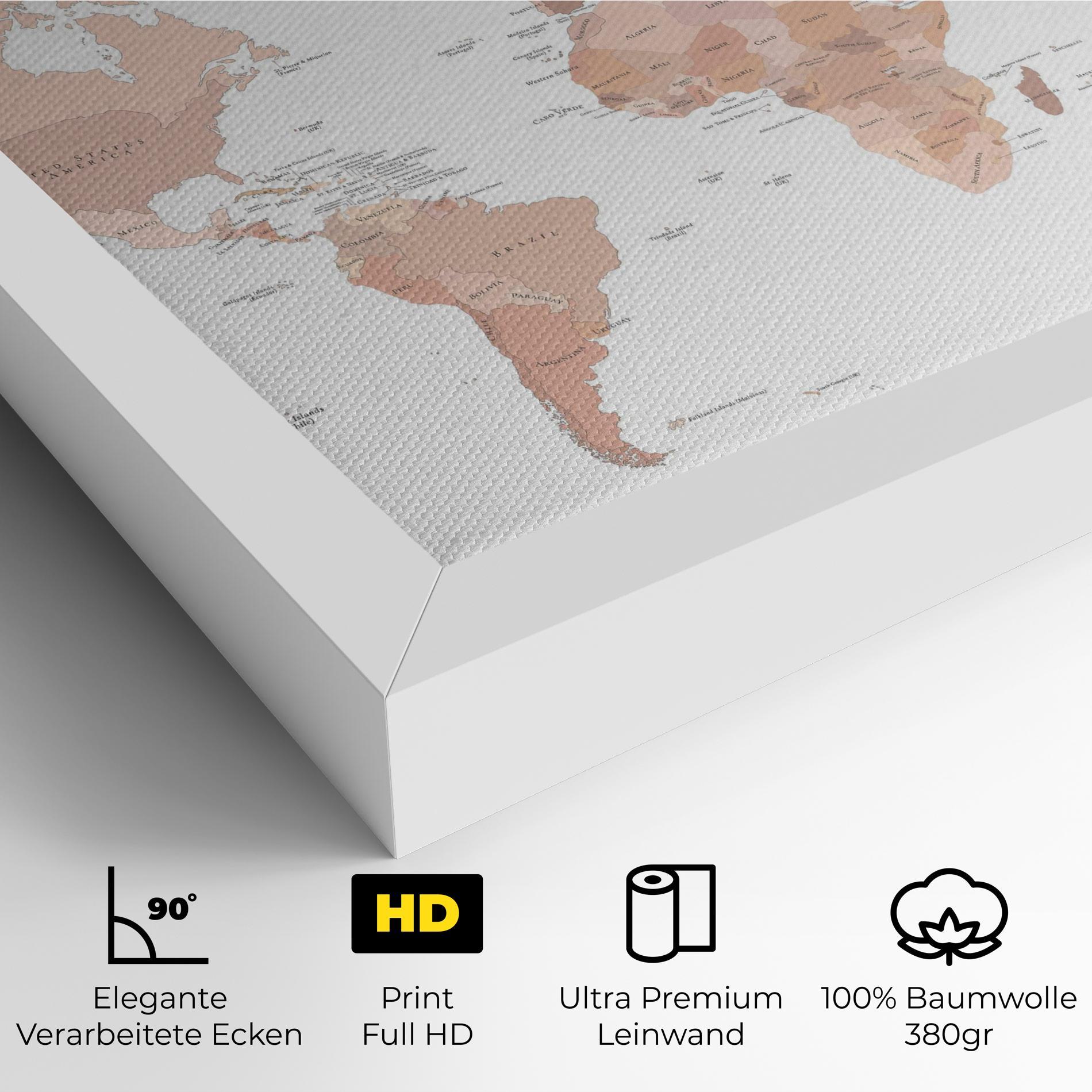 Leinwandbild Pink World Map mockup 4