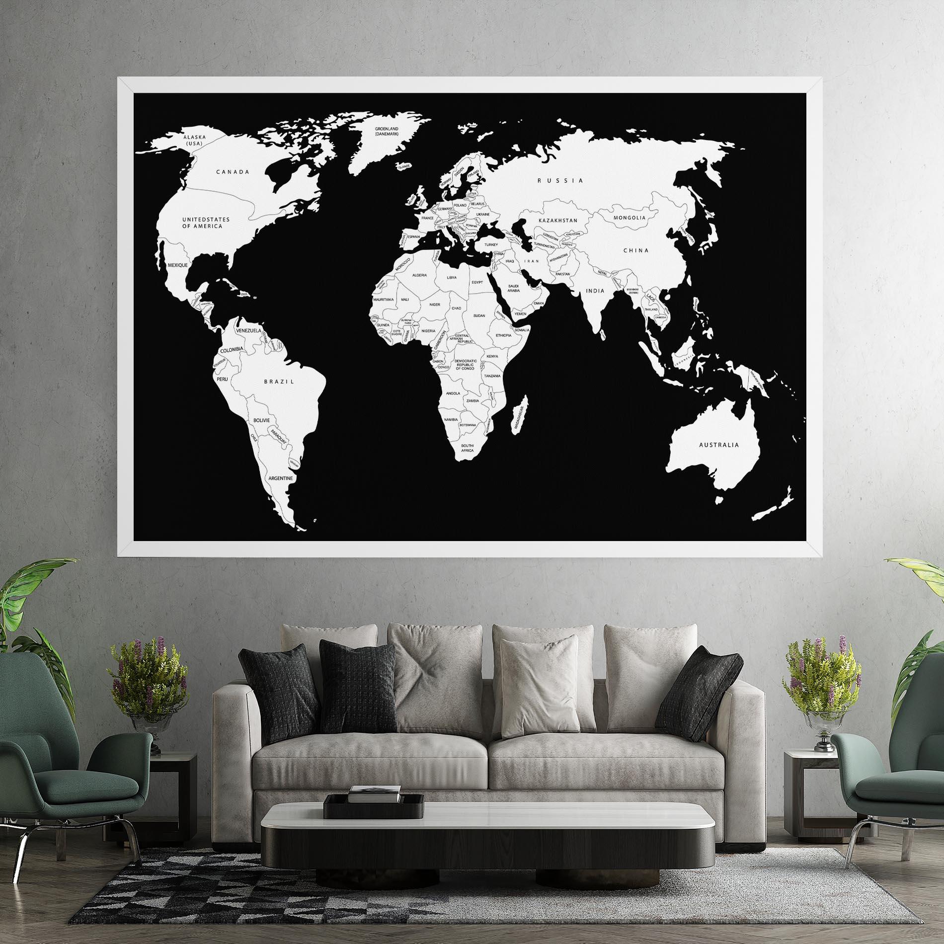 Leinwandbild White World Map mockup 7