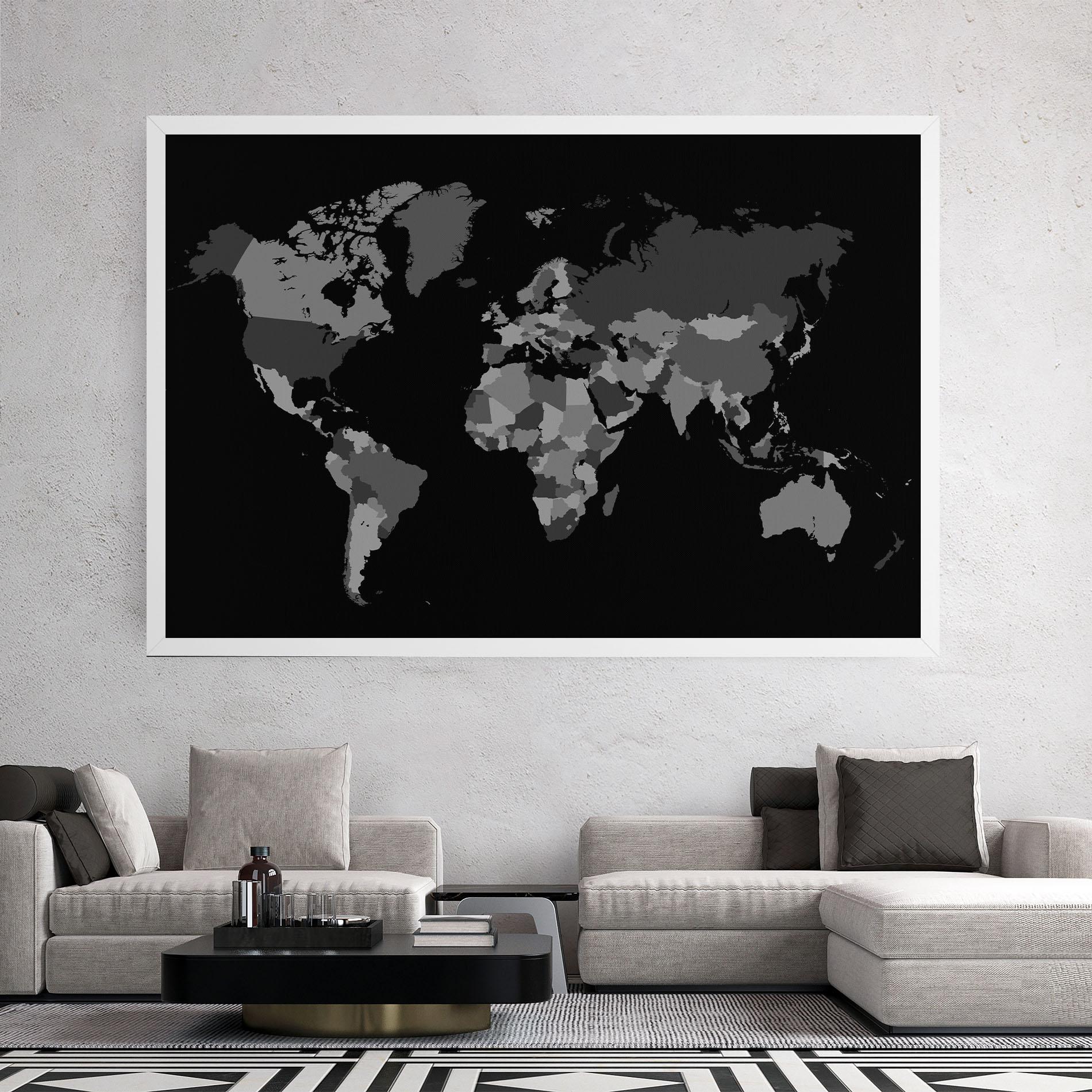 Leinwandbild Grey Map World mockup 2
