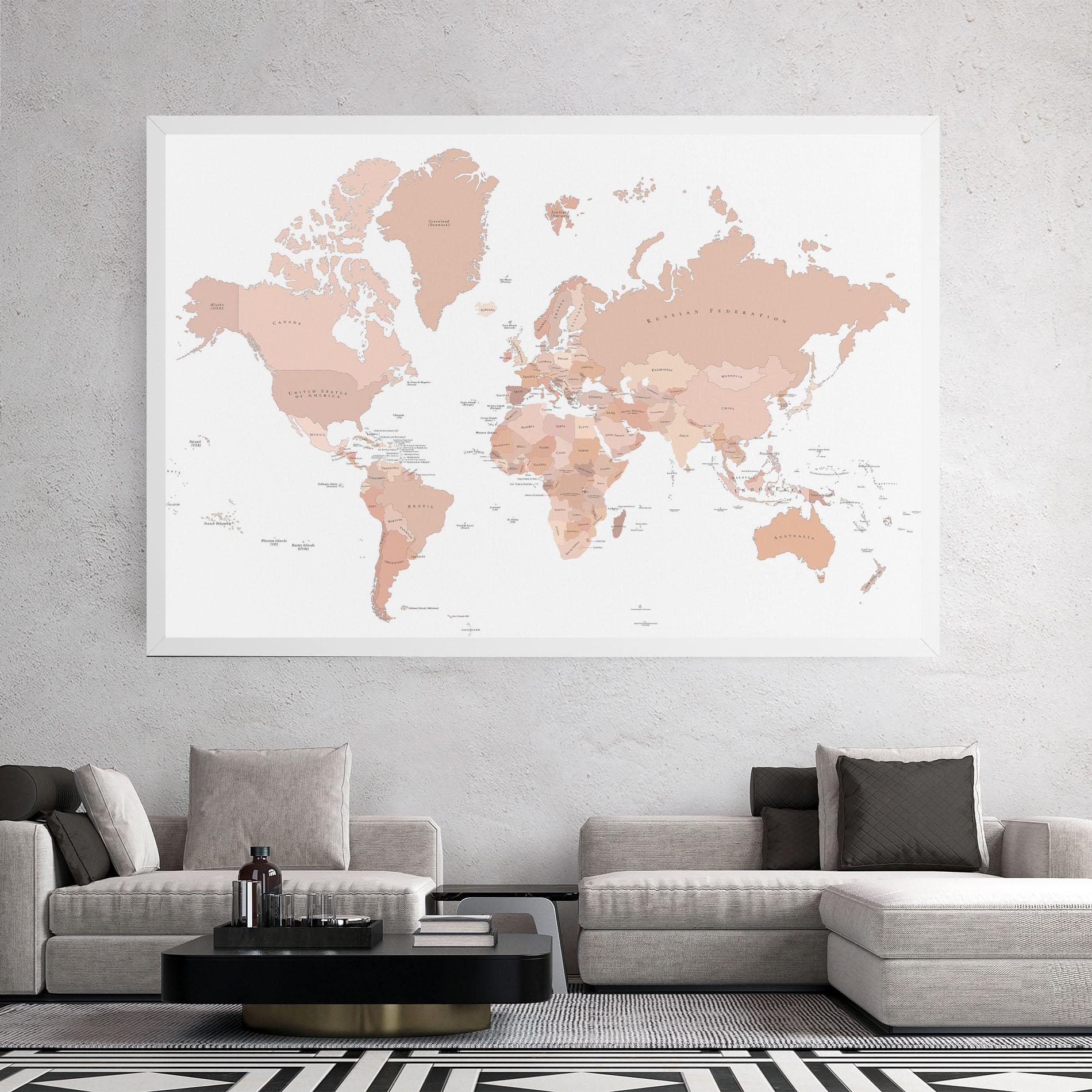 Leinwandbild Pink World Map mockup 2