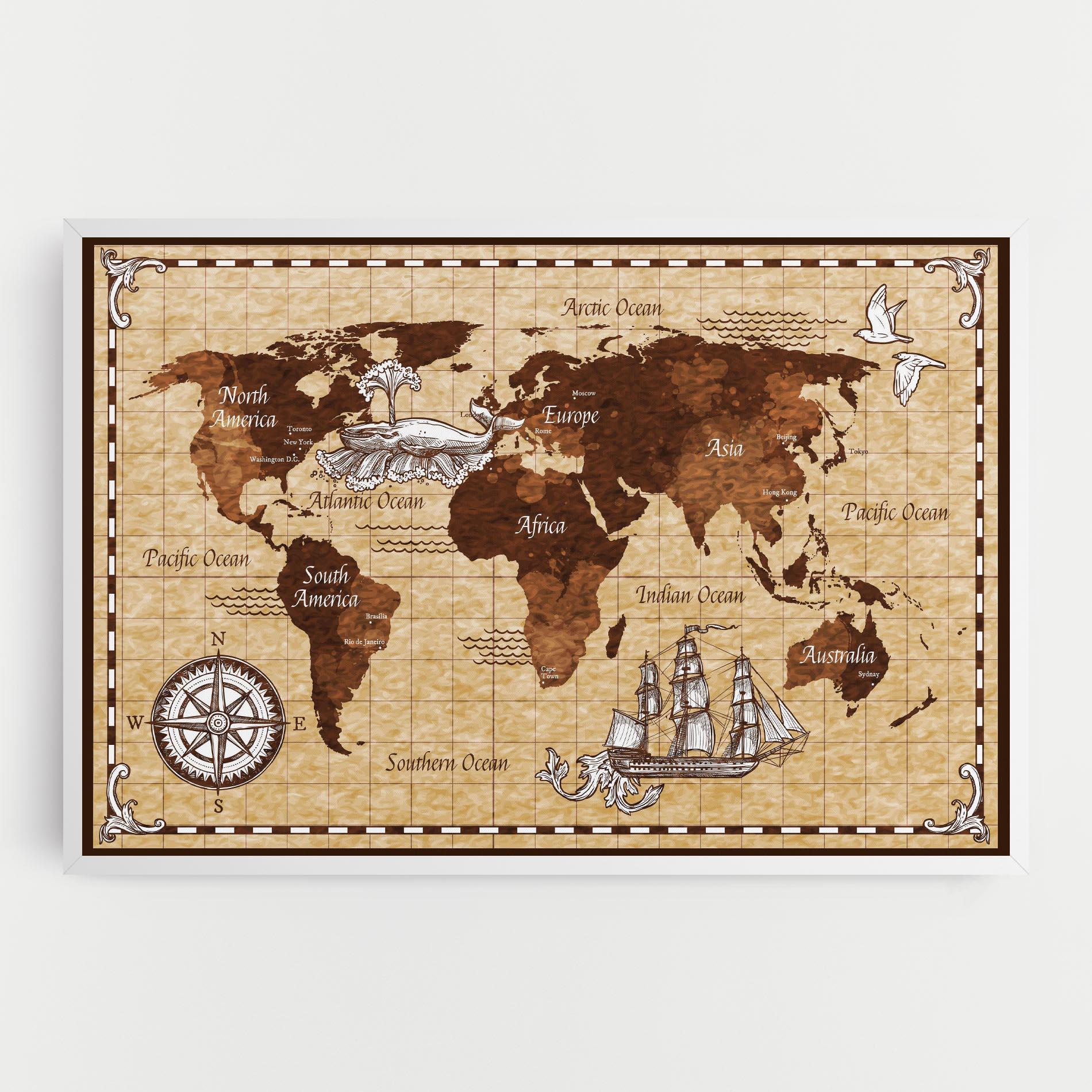 Leinwandbild Brown Old Map mockup 0