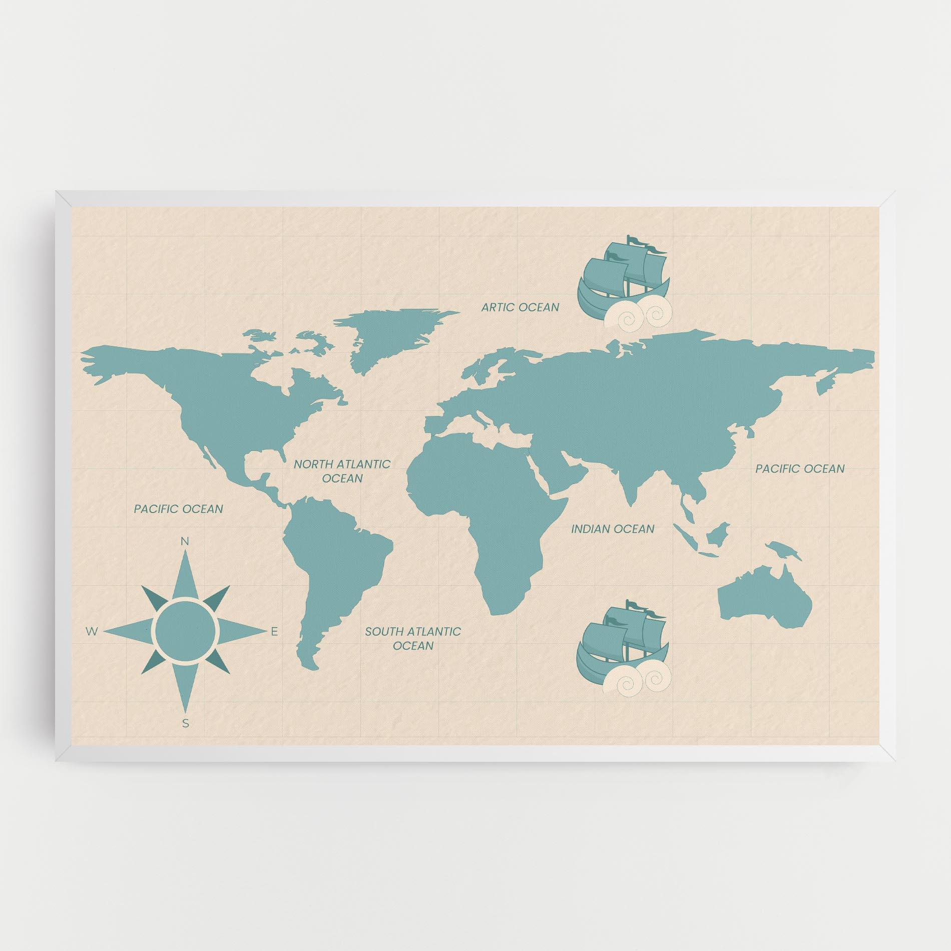 Leinwandbild Cream Blue Map mockup 0