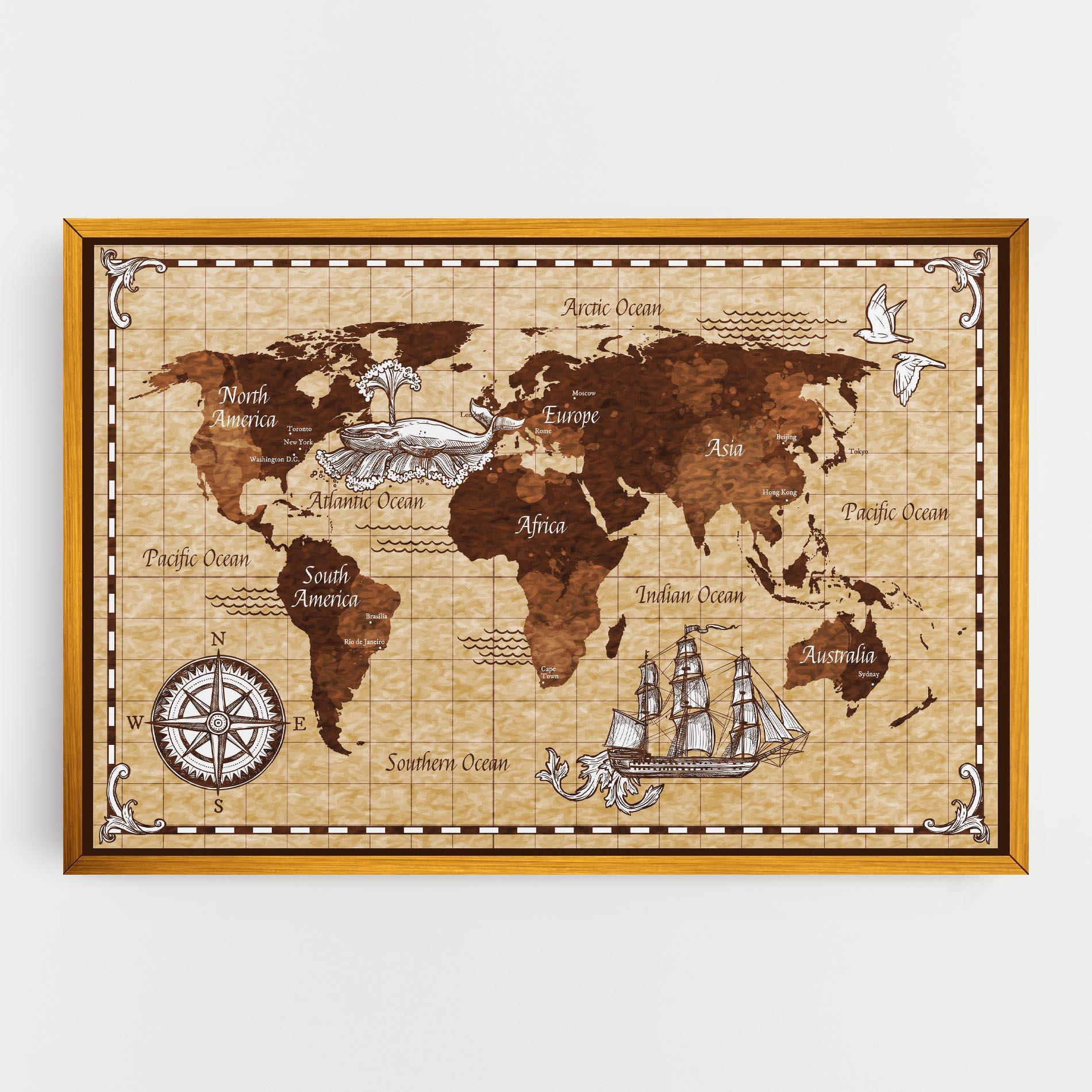 Leinwandbild Brown Old Map mockup 0