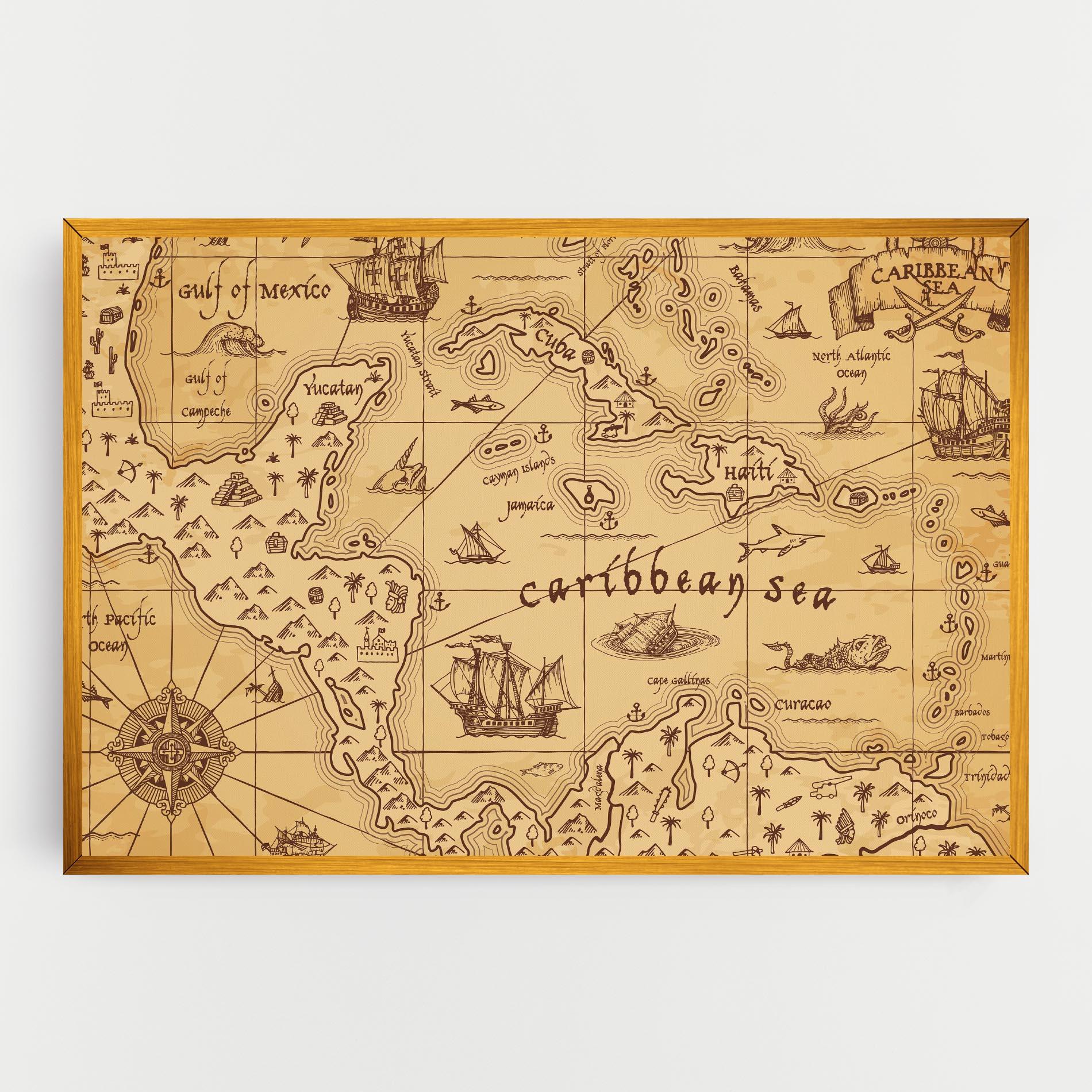 Leinwandbild Caribbean Sea Map mockup 0