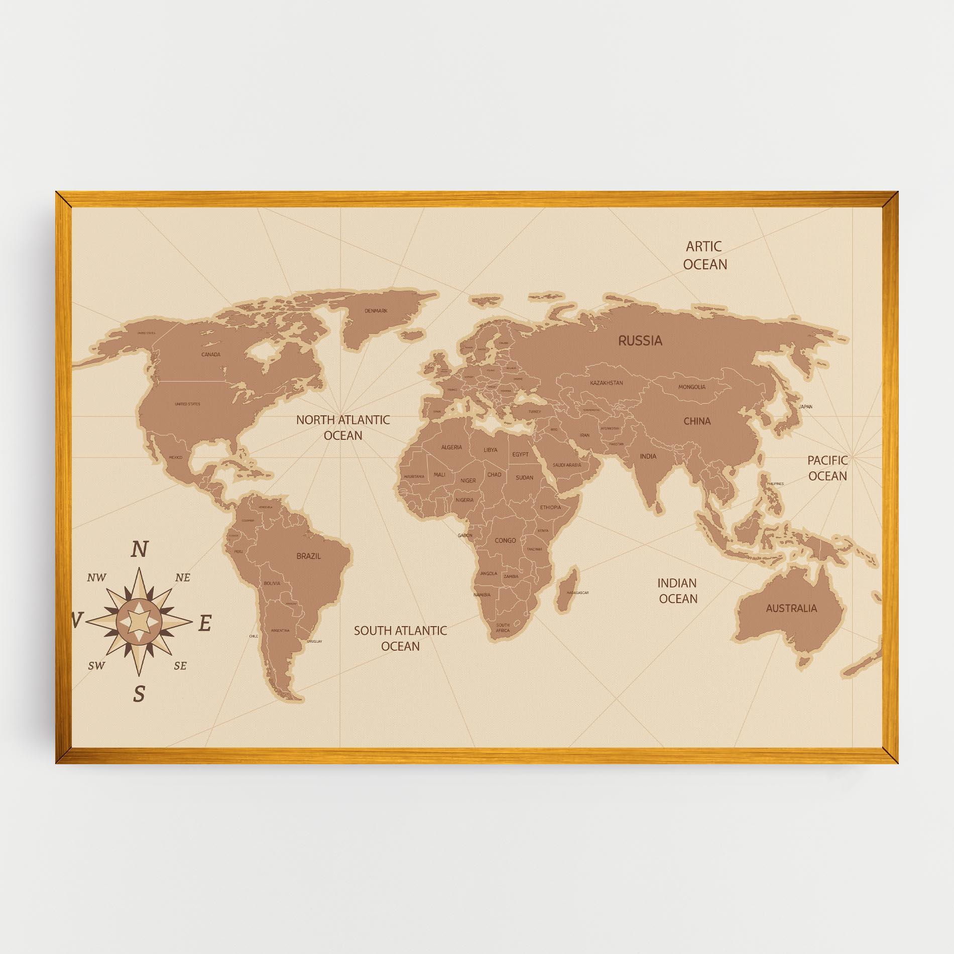 Leinwandbild Cream Map Vintage mockup 0