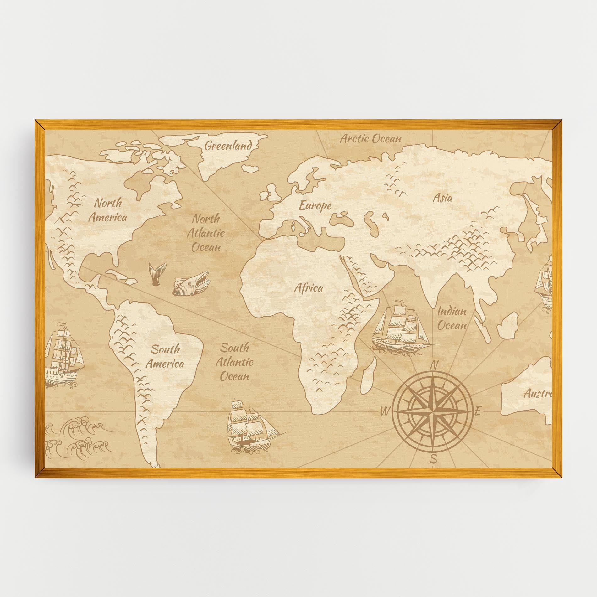 Leinwandbild Old Continents Map mockup 0