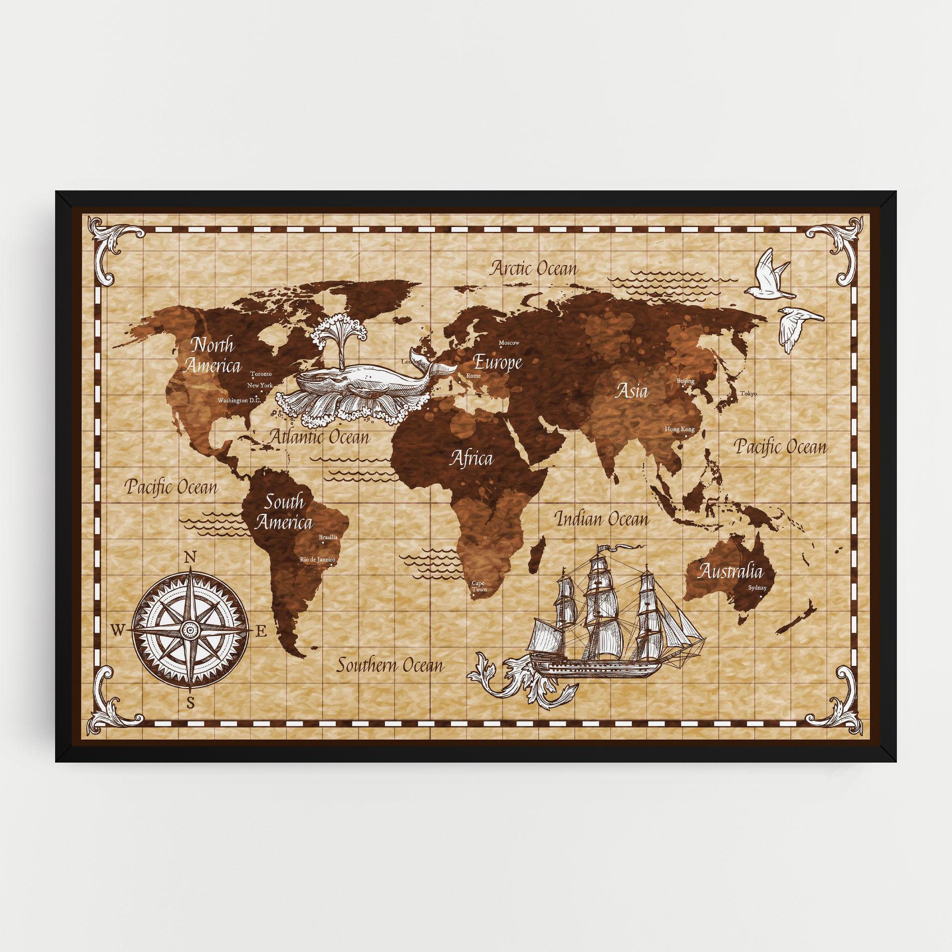 Leinwandbild Brown Old Map mockup 0