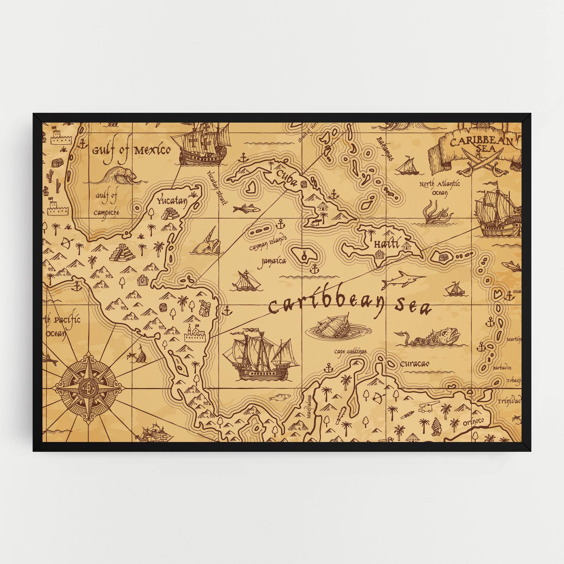 Leinwandbild Caribbean Sea Map mockup 0