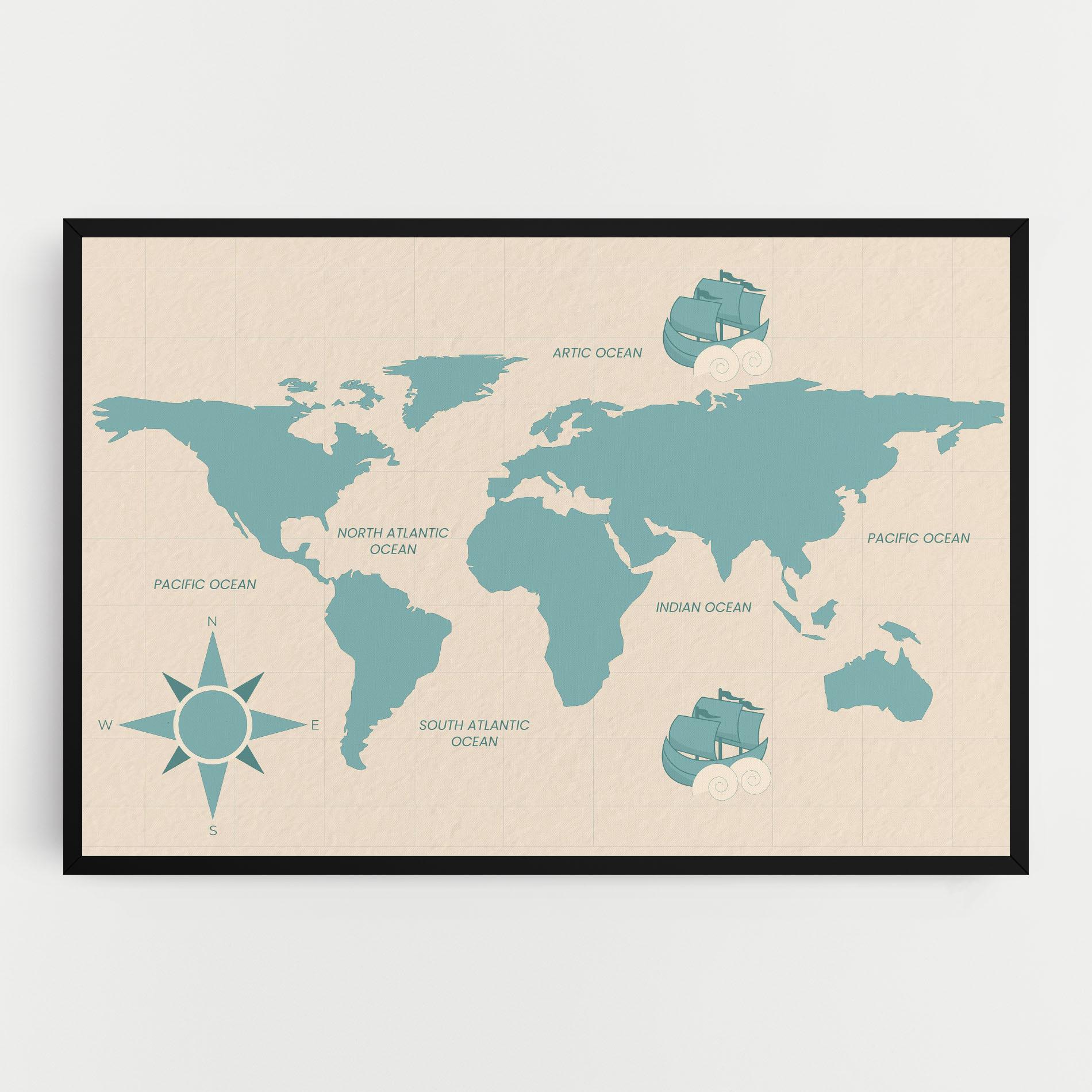 Leinwandbild Cream Blue Map mockup 0