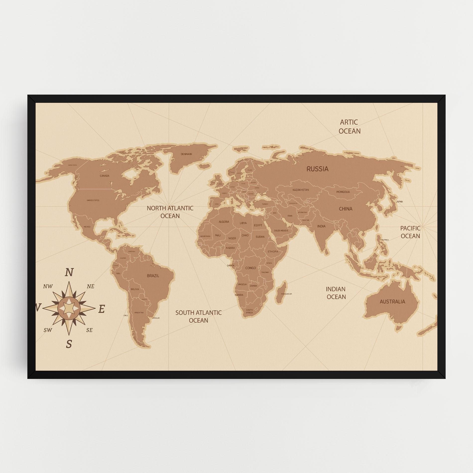 Leinwandbild Cream Map Vintage mockup 0