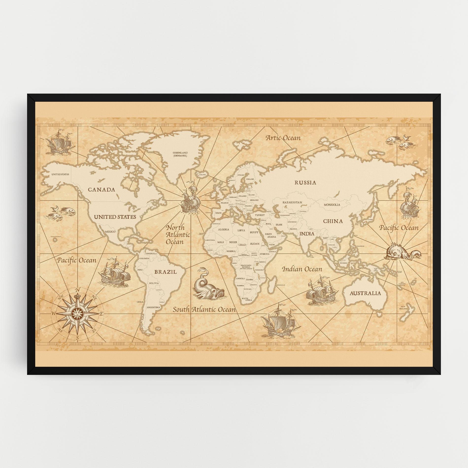 Leinwandbild Cream Old Map mockup 0