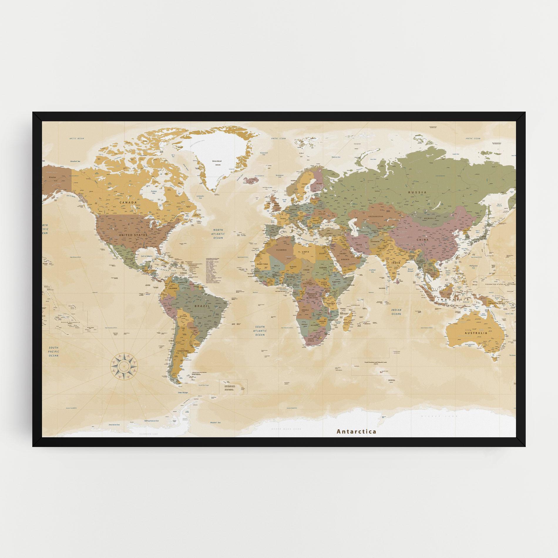 Leinwandbild World Map Vintage mockup 0