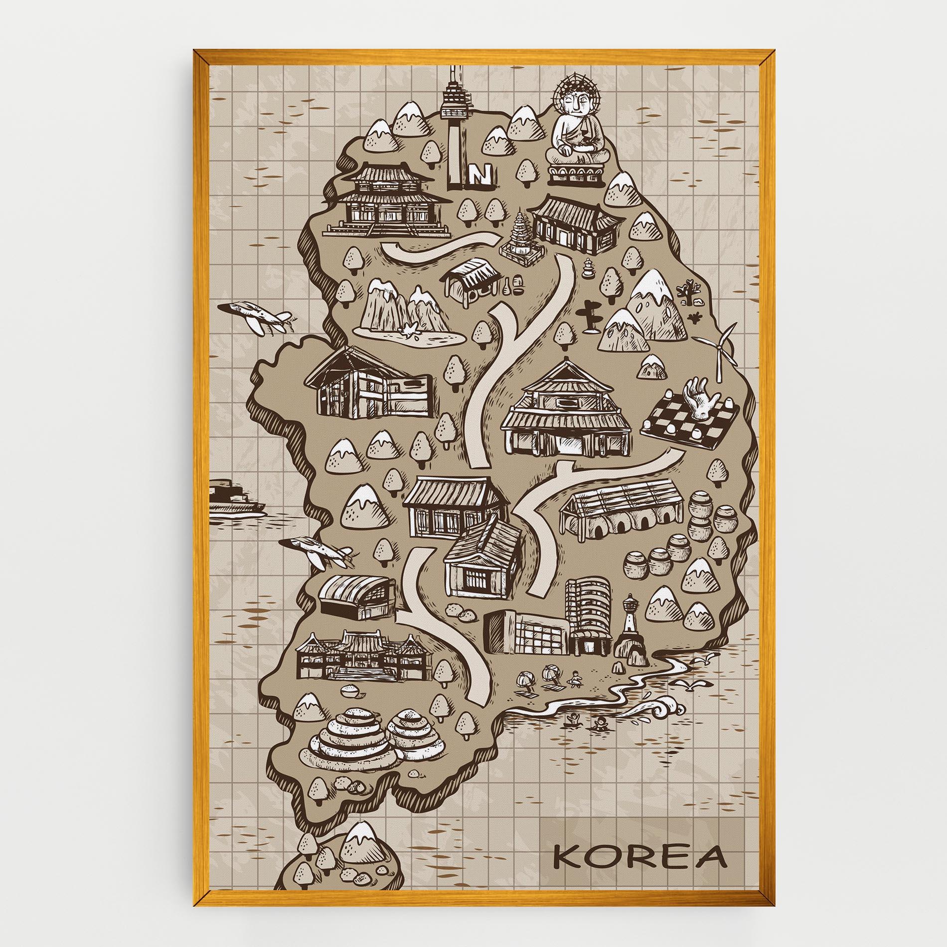 Leinwandbild Old Korea Map mockup 0