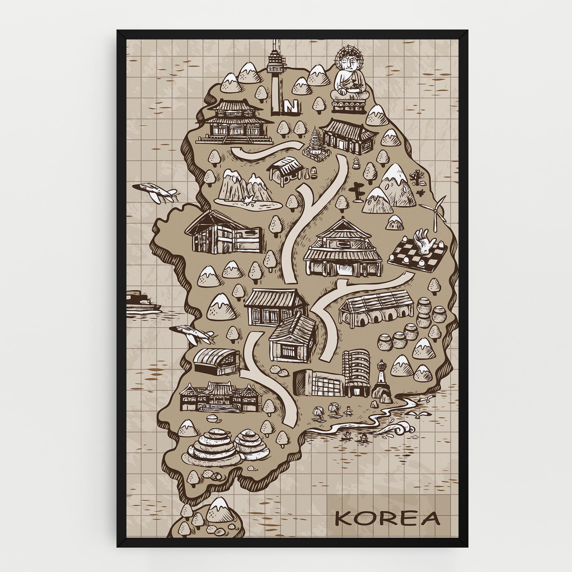 Leinwandbild Old Korea Map mockup 0