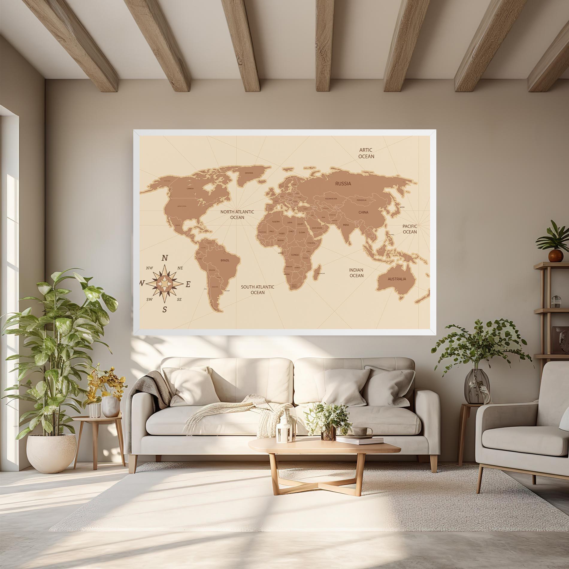 Leinwandbild Cream Map Vintage mockup 6