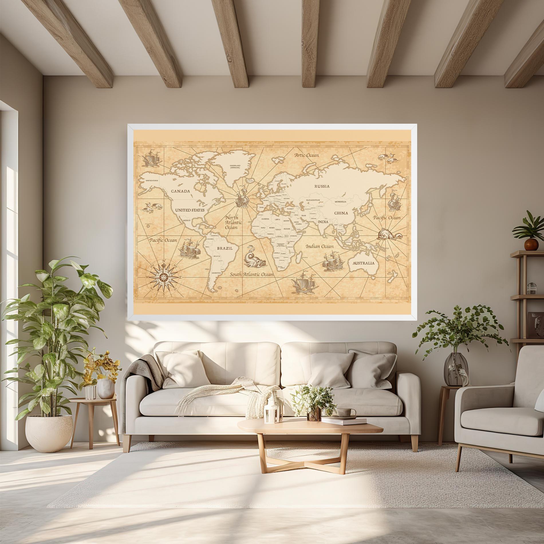 Leinwandbild Cream Old Map mockup 6