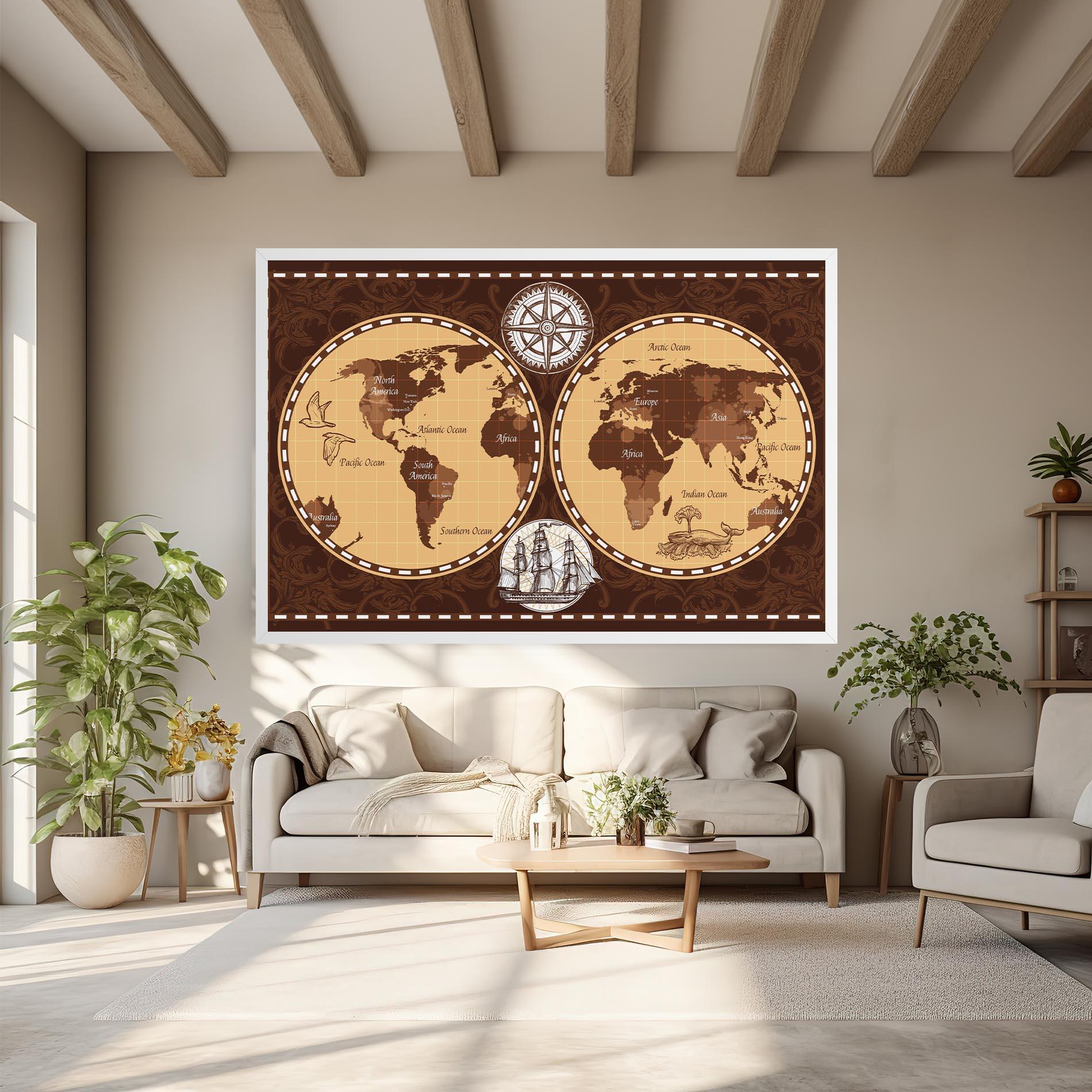 Leinwandbild Old Brown Map mockup 6