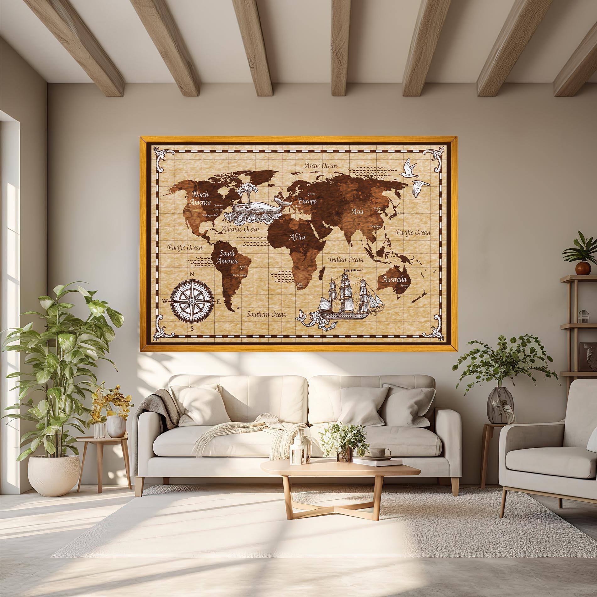 Leinwandbild Brown Old Map mockup 6