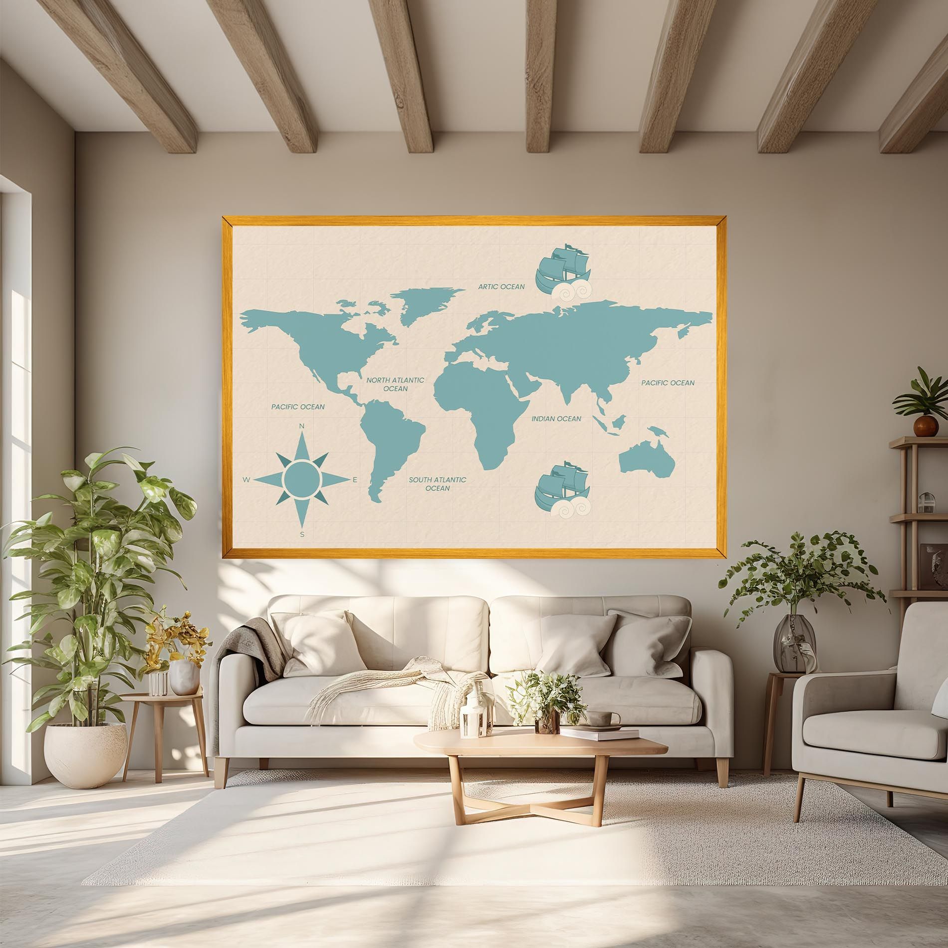 Cream Blue Map mockup 6