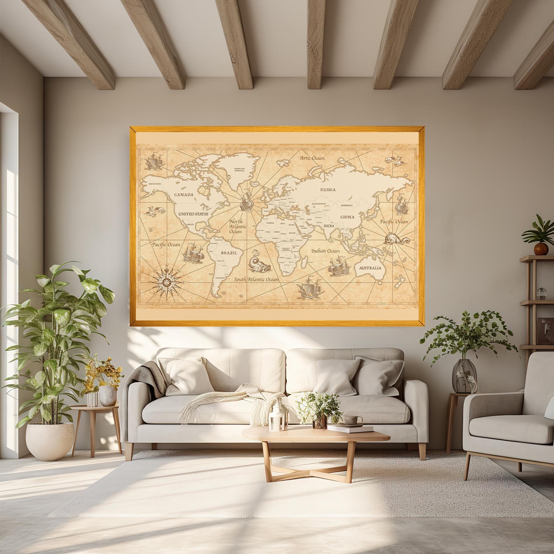 Leinwandbild Cream Old Map mockup 6