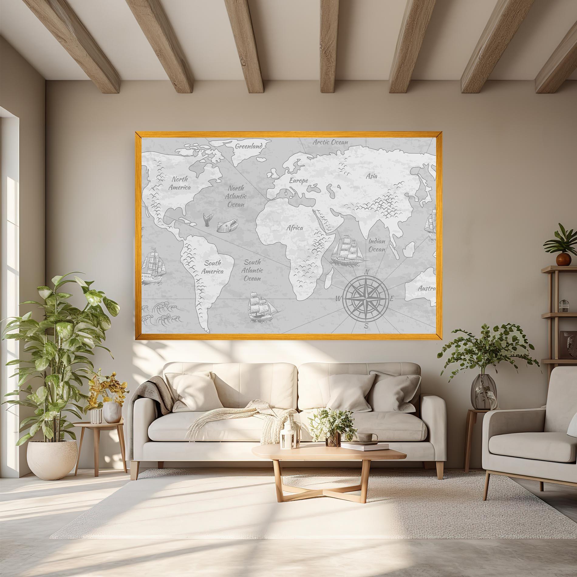 Leinwandbild Grey Old Map mockup 6