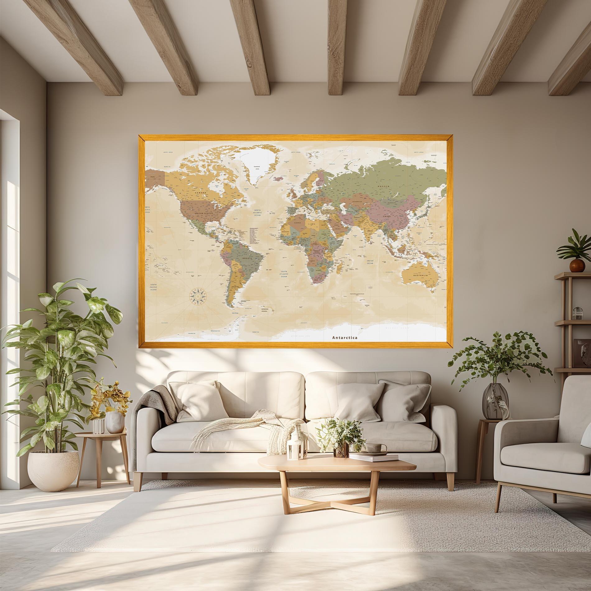 Leinwandbild World Map Vintage mockup 6