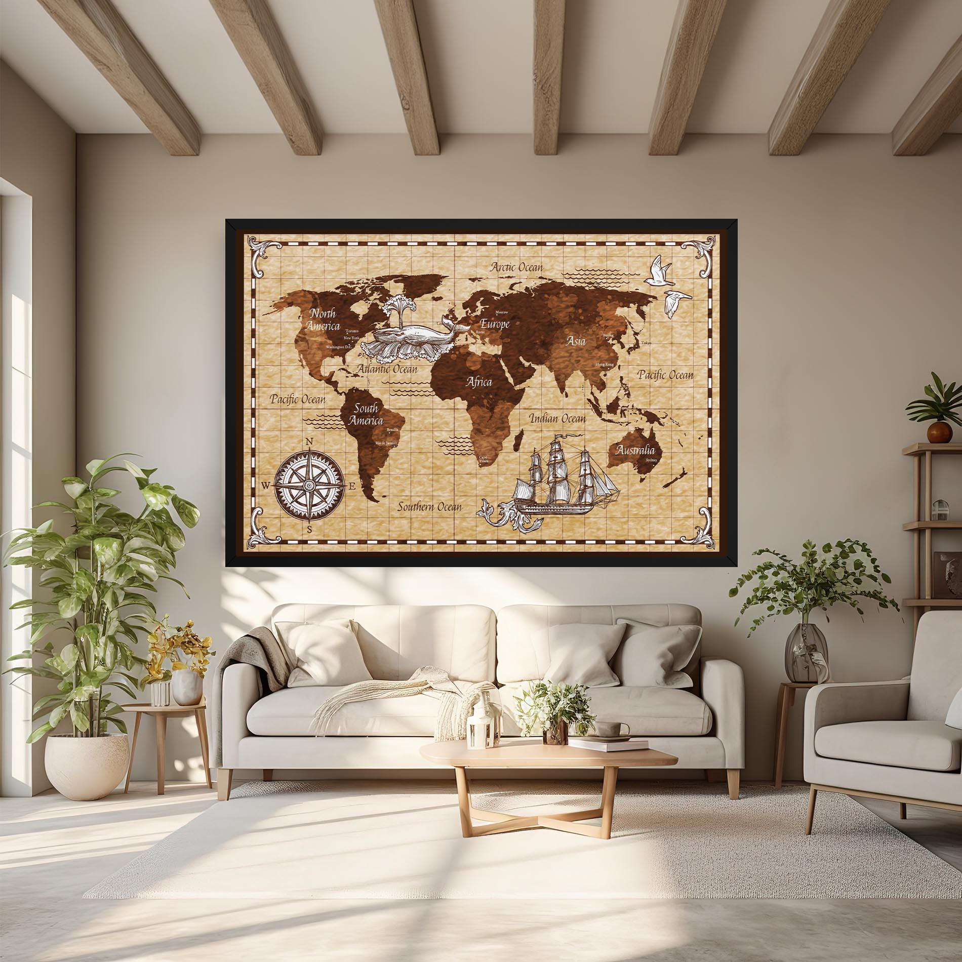 Leinwandbild Brown Old Map mockup 6