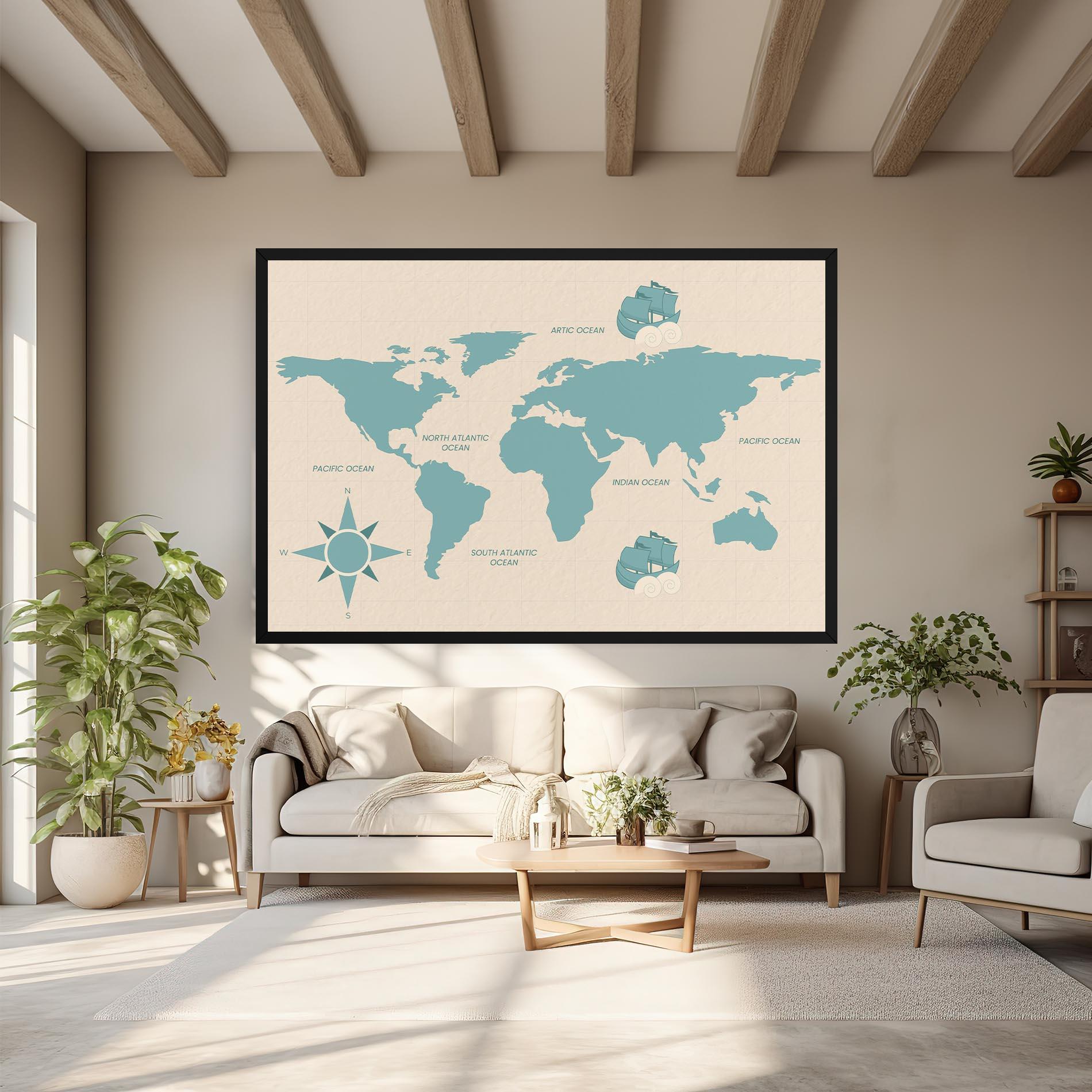 Leinwandbild Cream Blue Map mockup 6
