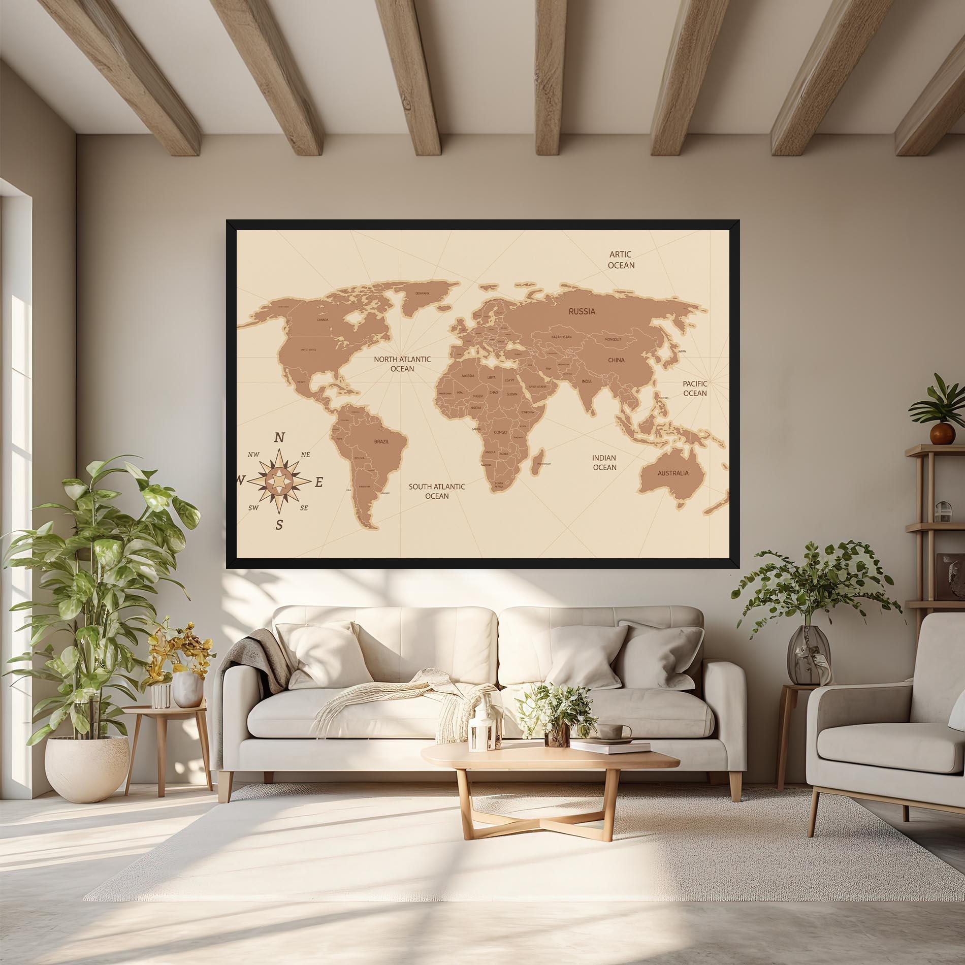 Leinwandbild Cream Map Vintage mockup 6
