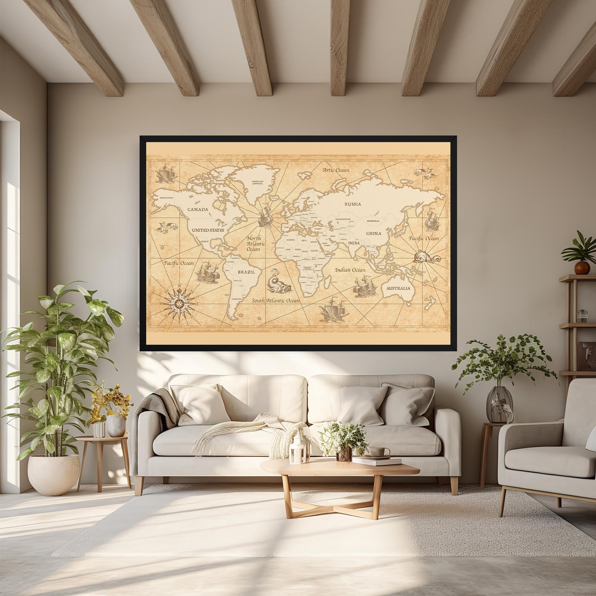 Leinwandbild Cream Old Map mockup 6