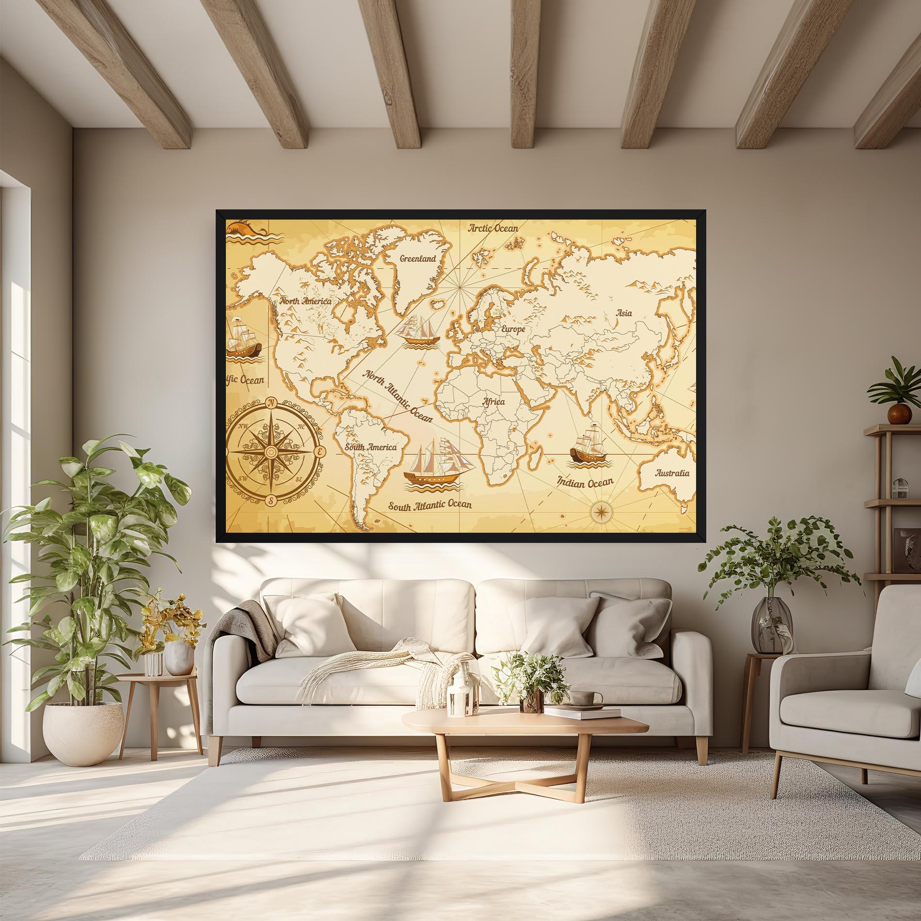 Leinwandbild Gold Old Map mockup 6