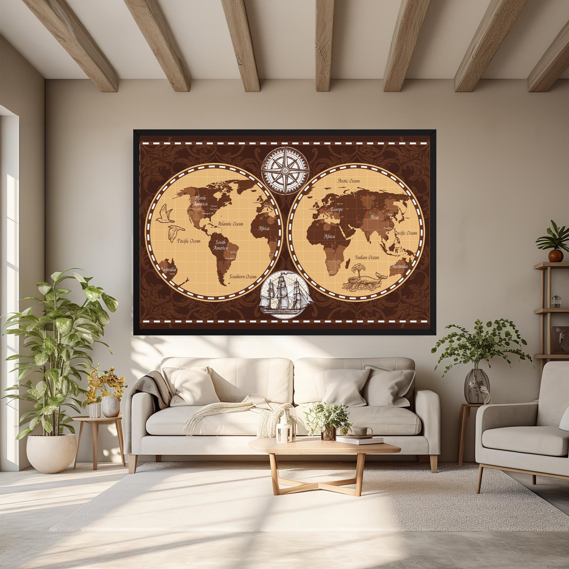 Leinwandbild Old Brown Map mockup 6