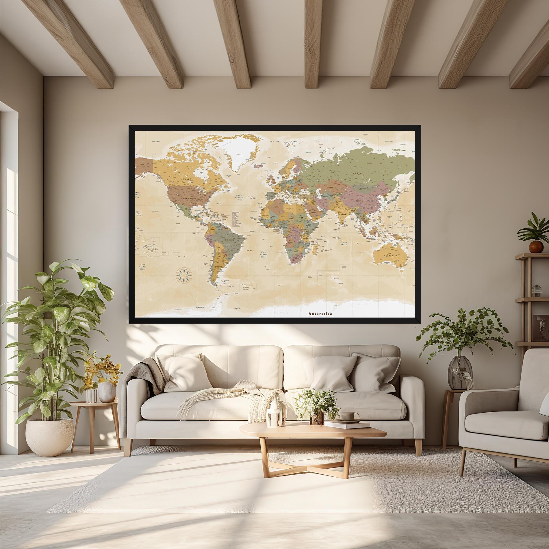 Leinwandbild World Map Vintage mockup 6