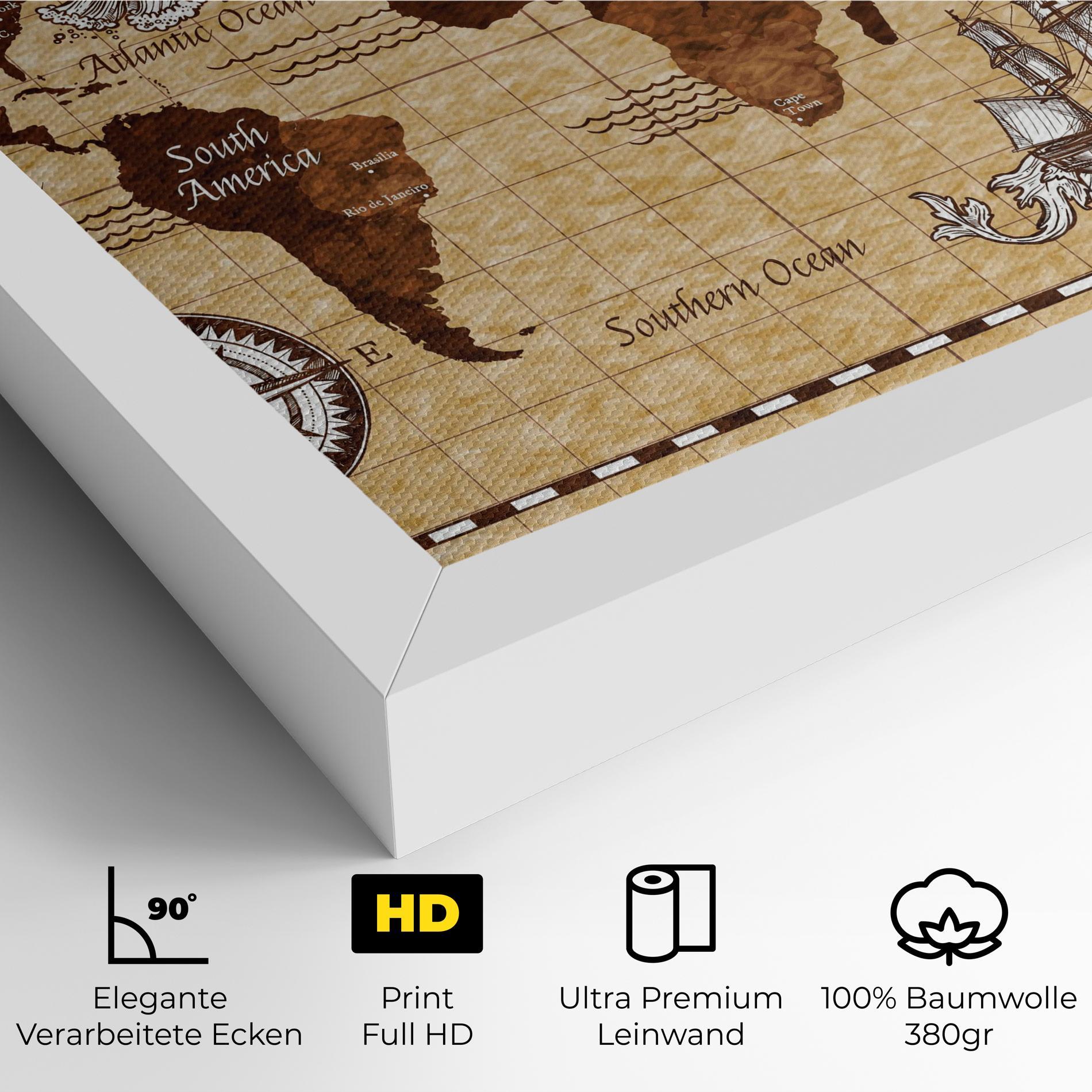 Leinwandbild Brown Old Map mockup 4