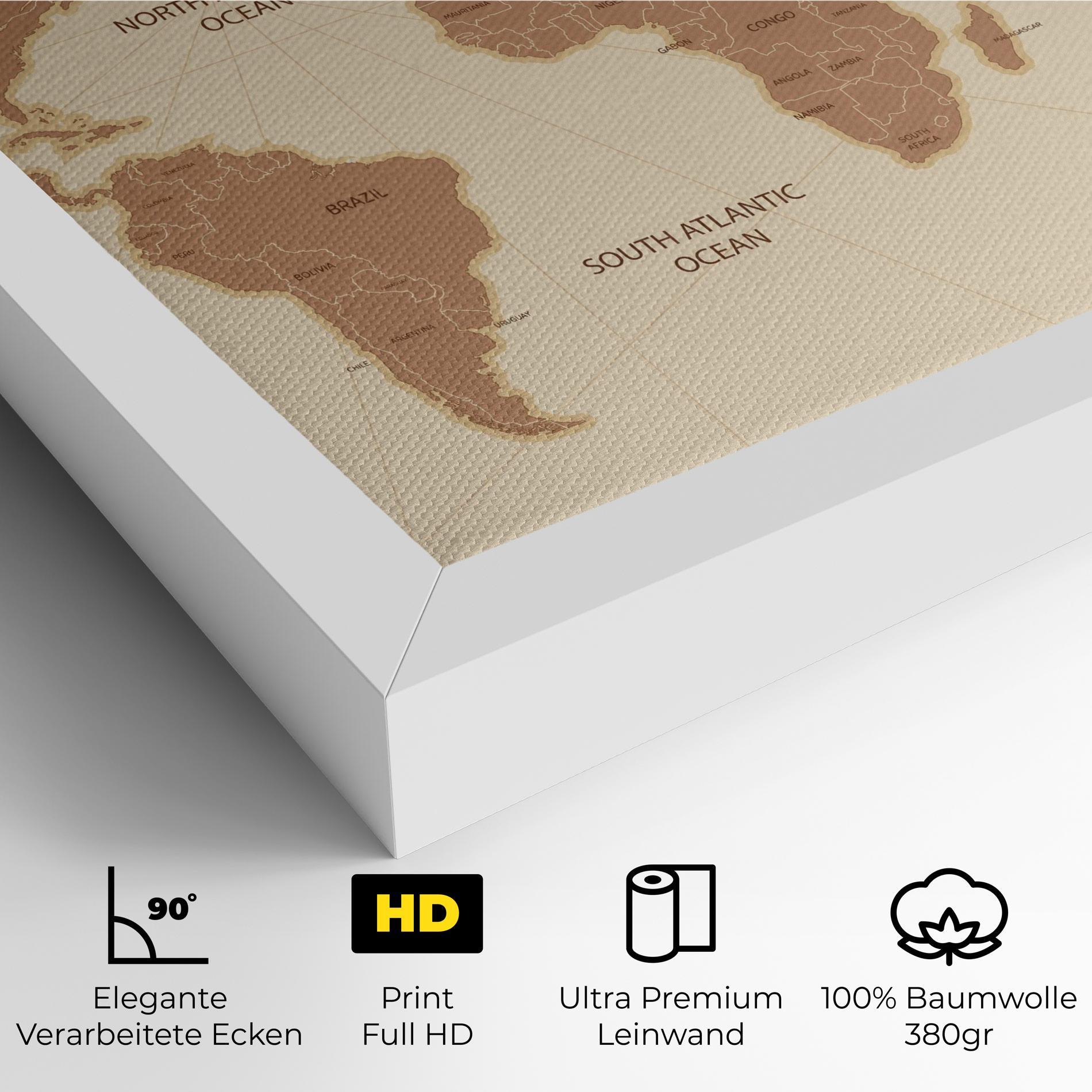 Leinwandbild Cream Map Vintage mockup 4