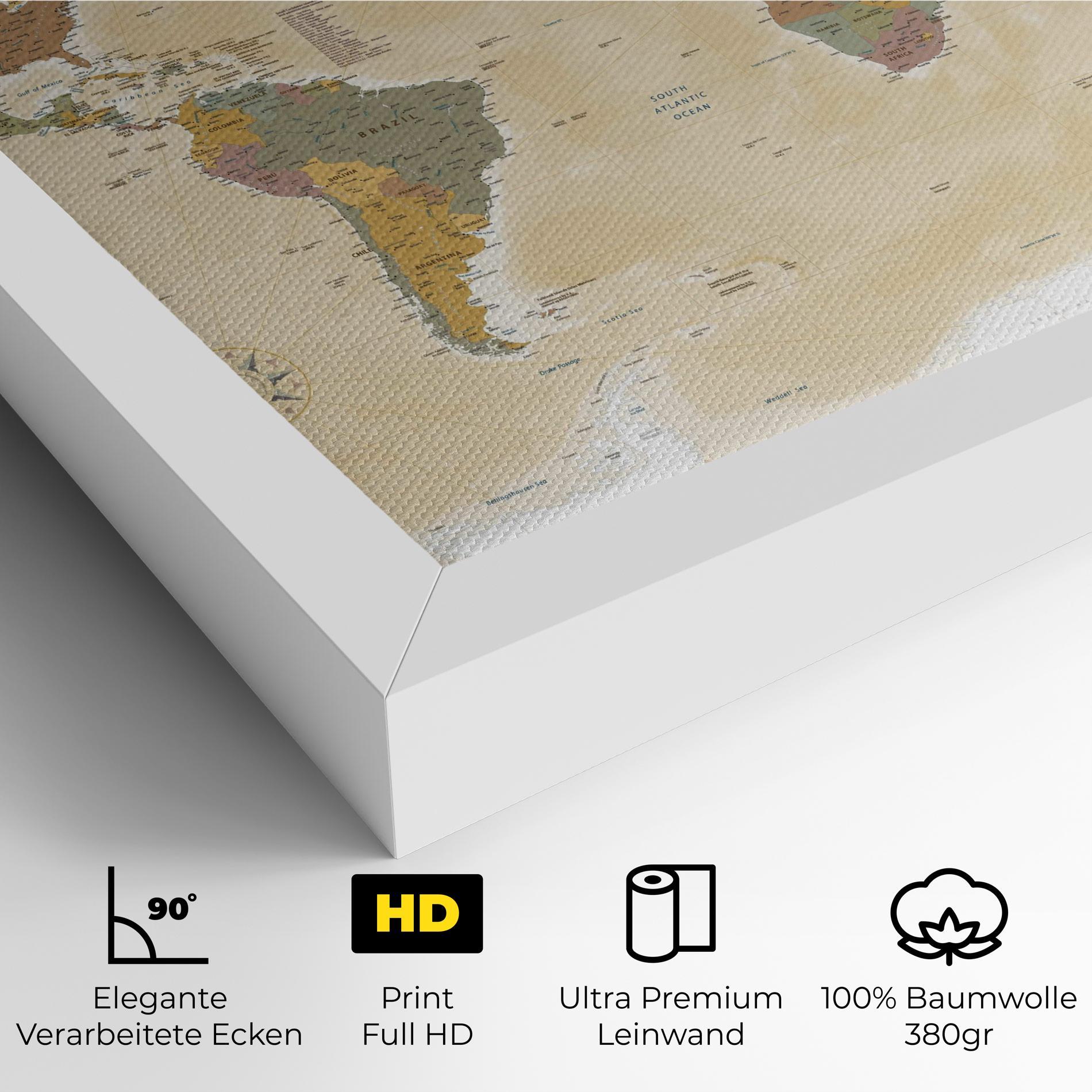 Leinwandbild World Map Vintage mockup 4