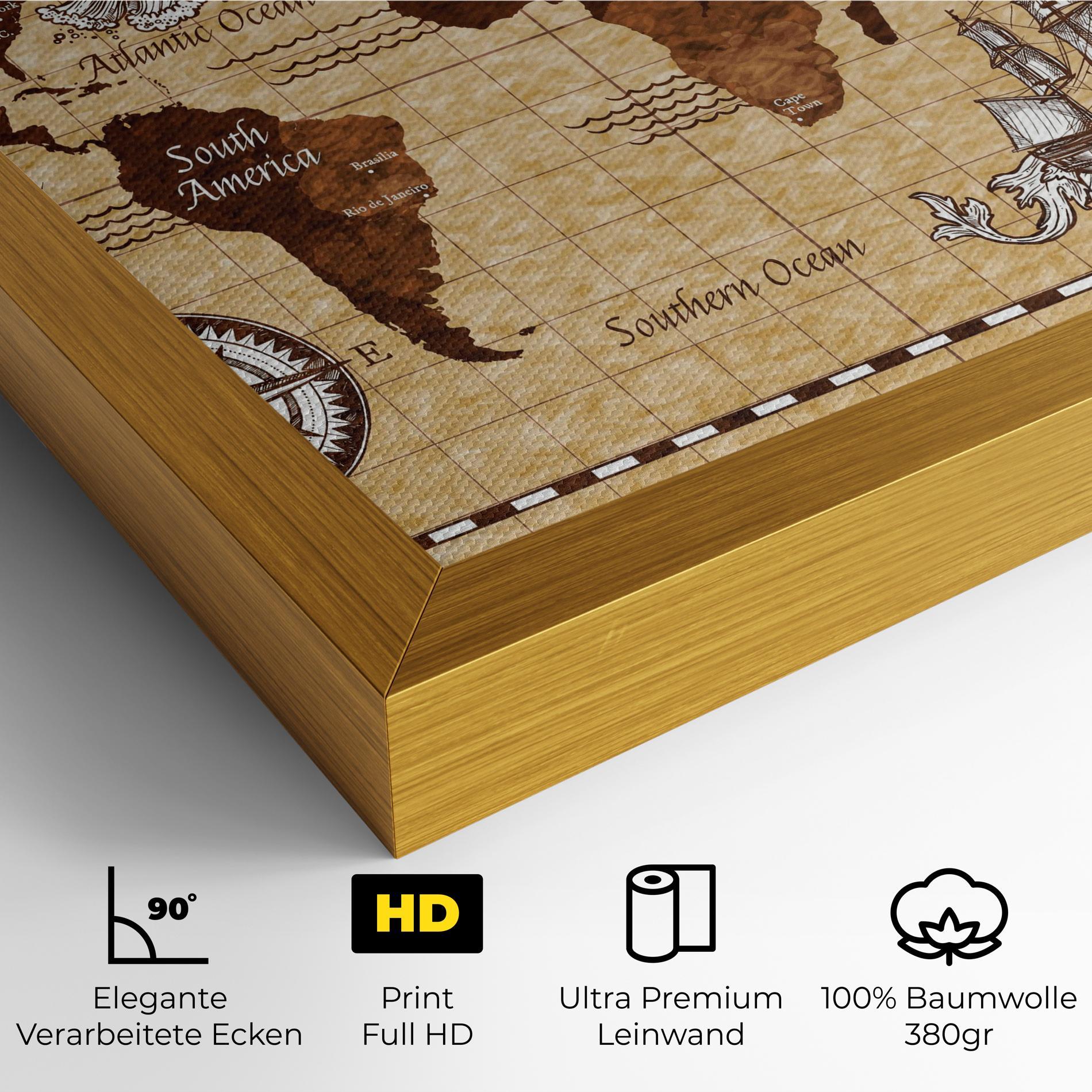 Leinwandbild Brown Old Map mockup 4