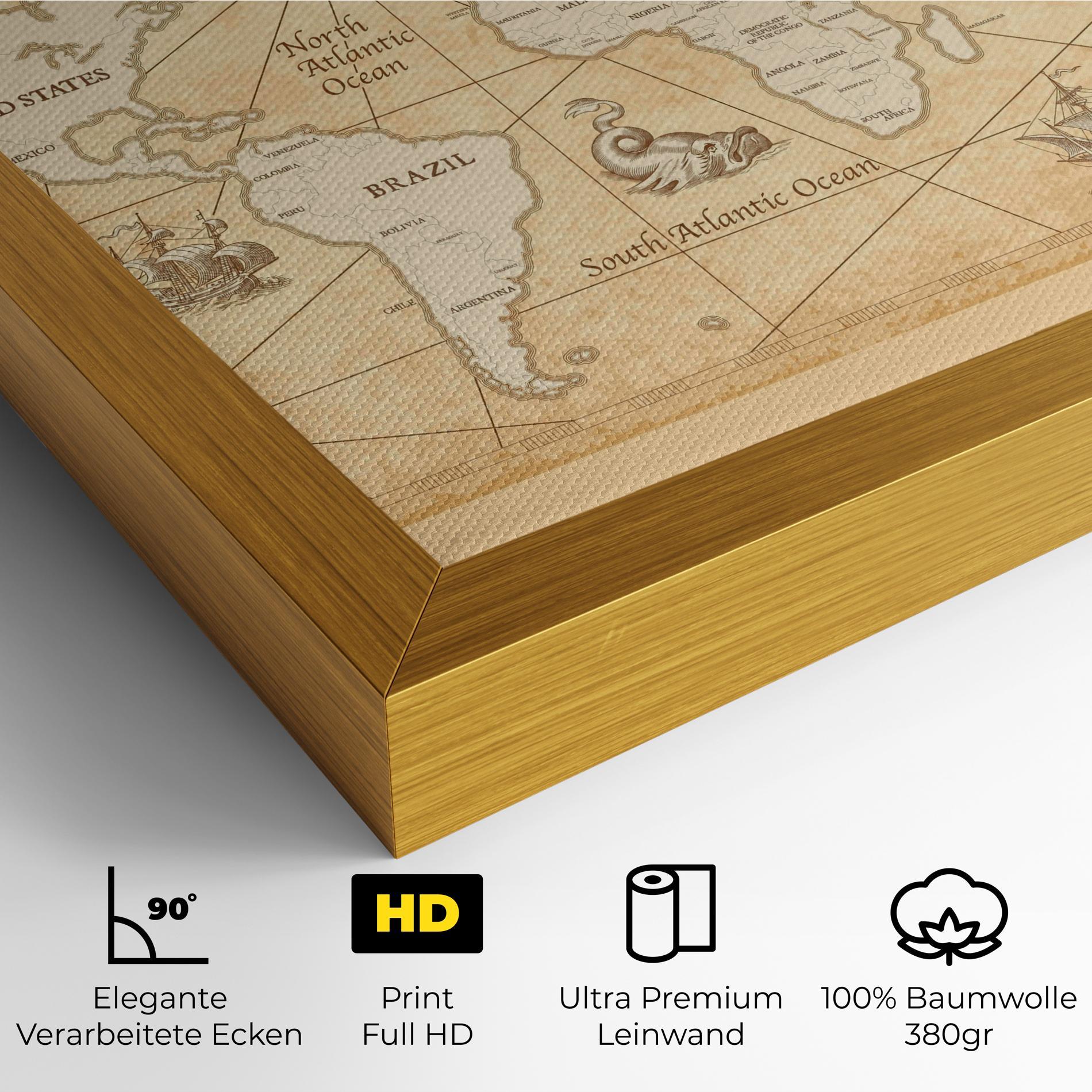 Leinwandbild Cream Old Map mockup 4