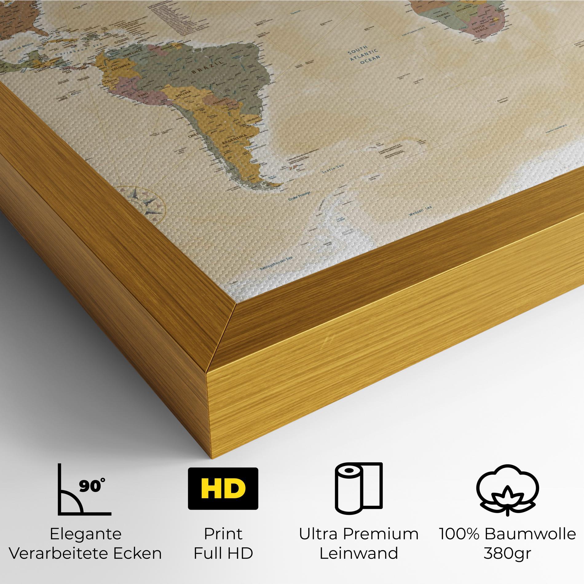 Leinwandbild World Map Vintage mockup 4