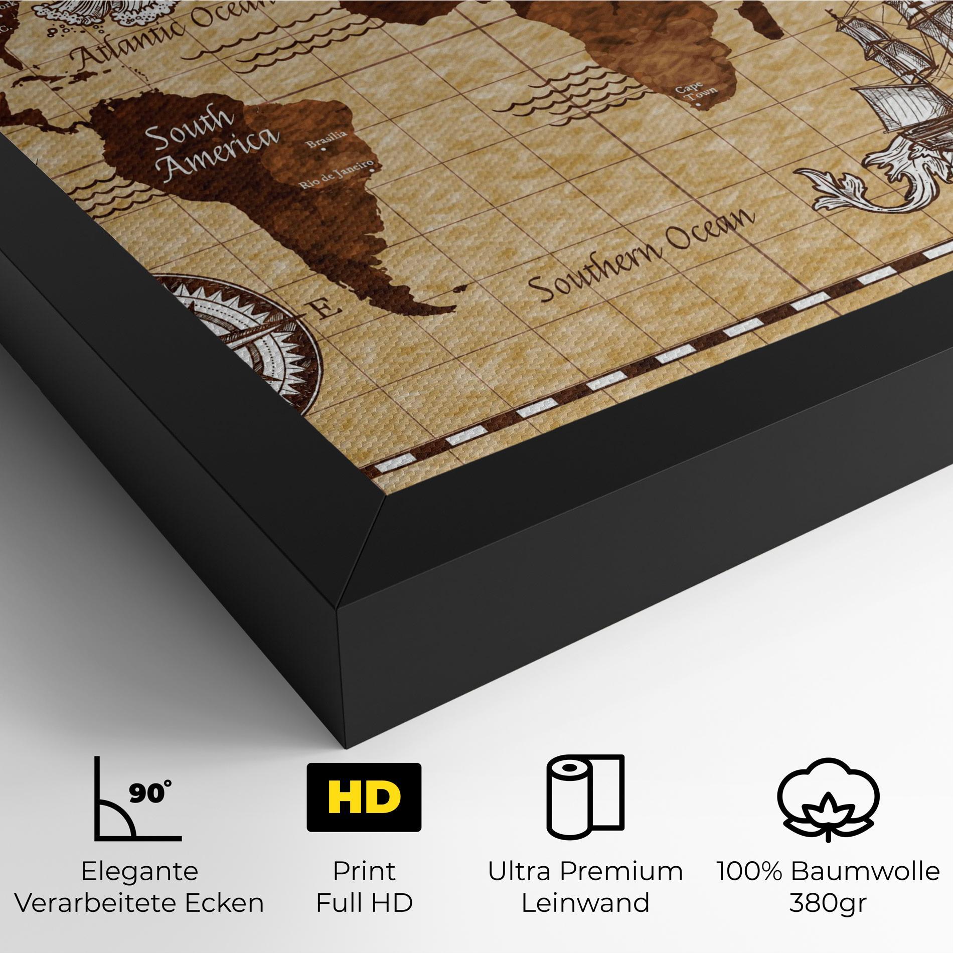 Leinwandbild Brown Old Map mockup 4