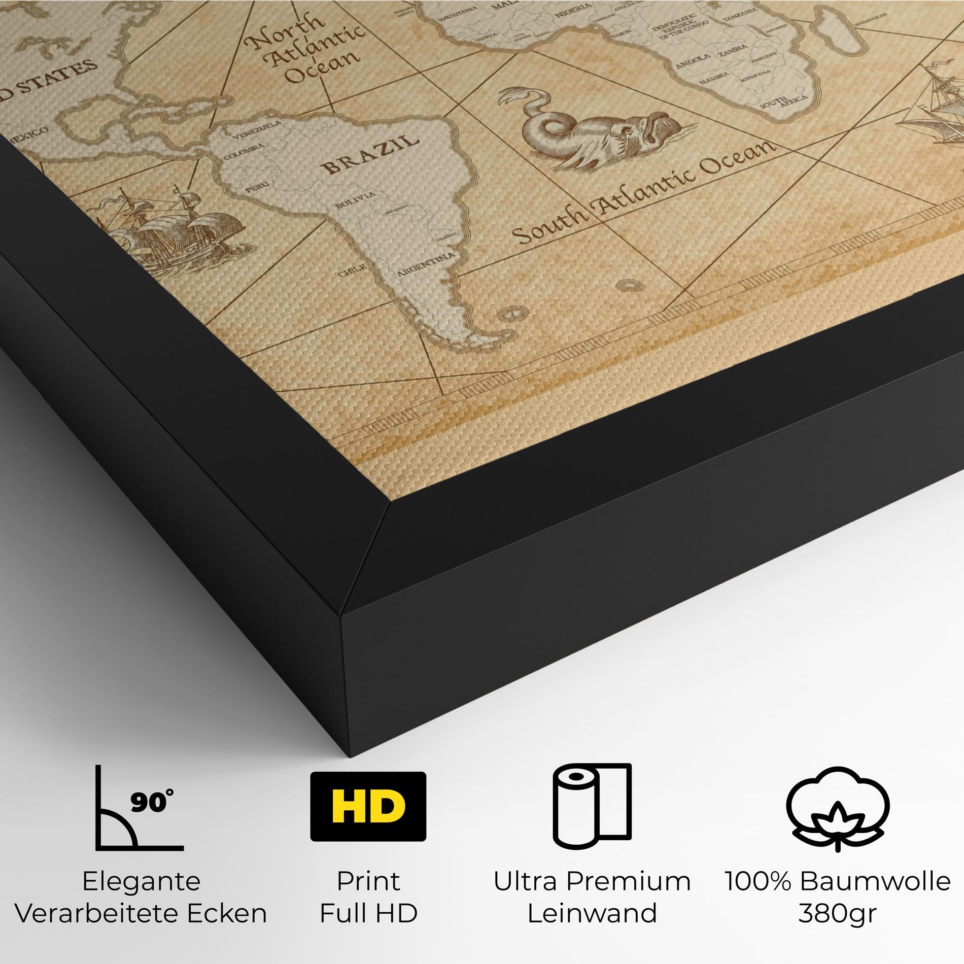 Leinwandbild Cream Old Map mockup 4