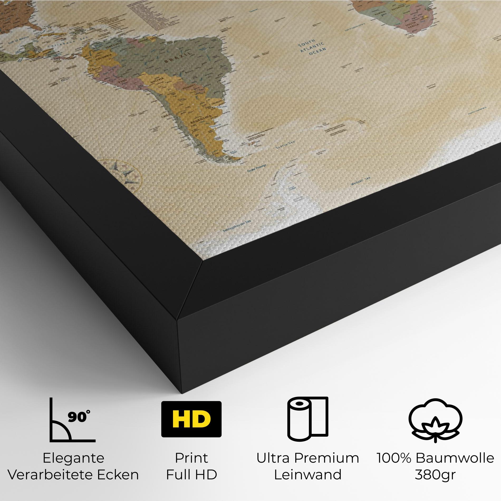 Leinwandbild World Map Vintage mockup 4