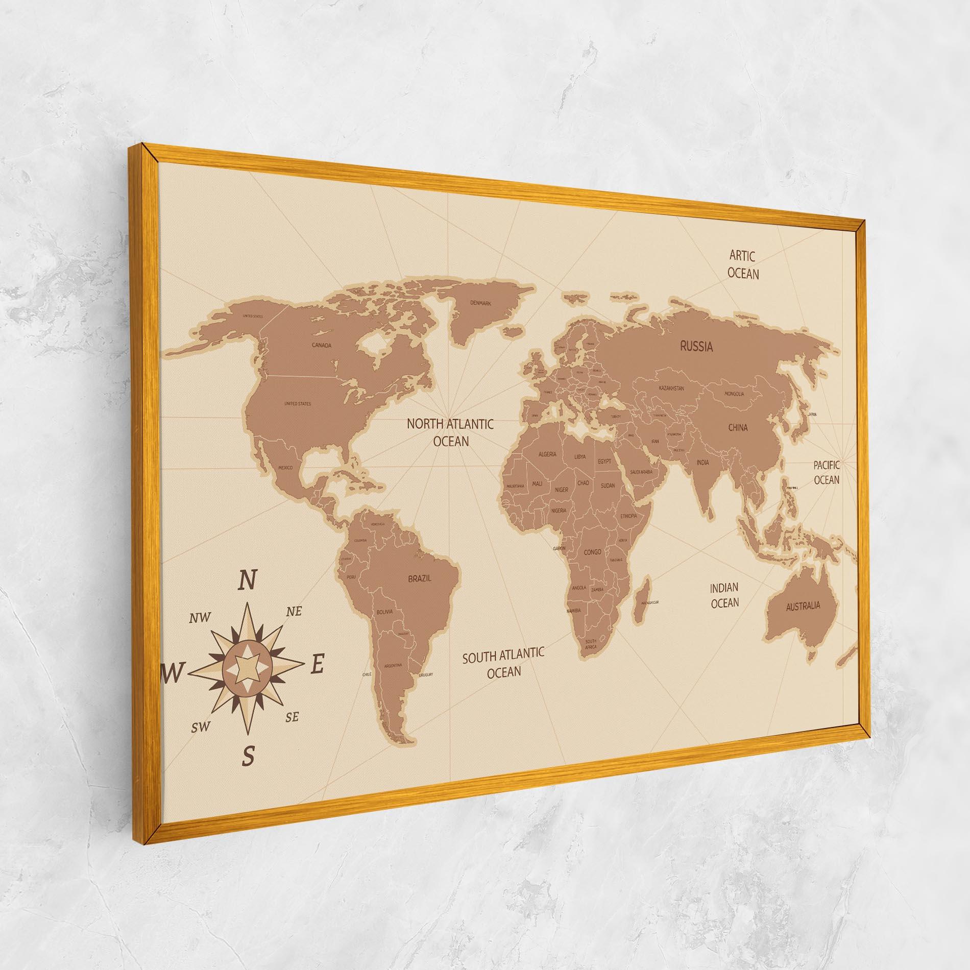 Leinwandbild Cream Map Vintage mockup 1