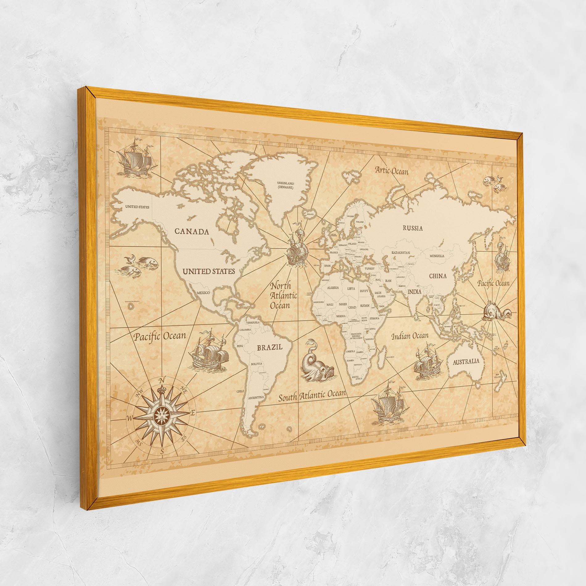 Leinwandbild Cream Old Map mockup 1