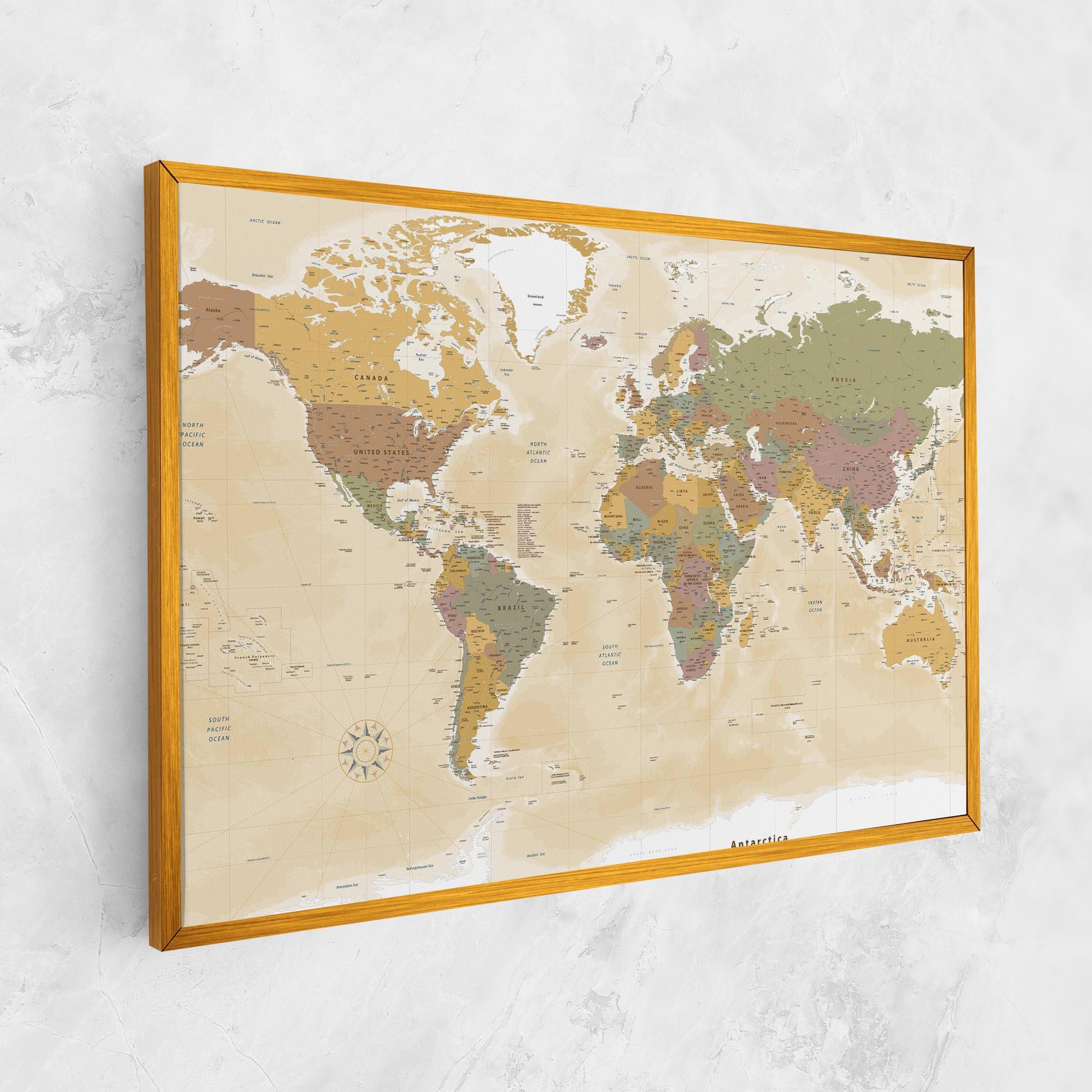 Leinwandbild World Map Vintage mockup 1