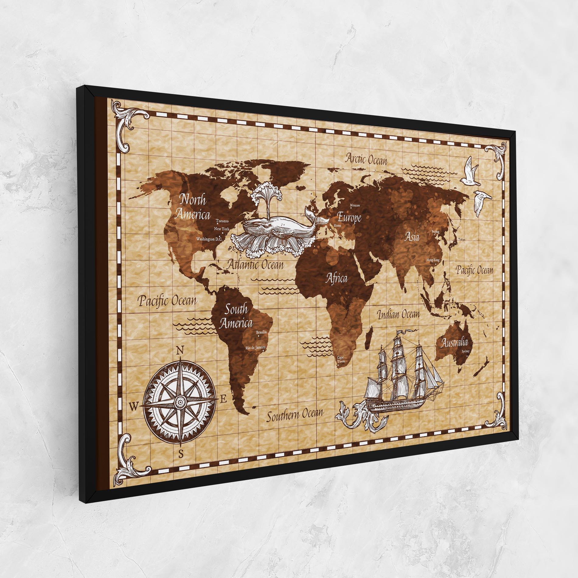Leinwandbild Brown Old Map mockup 1