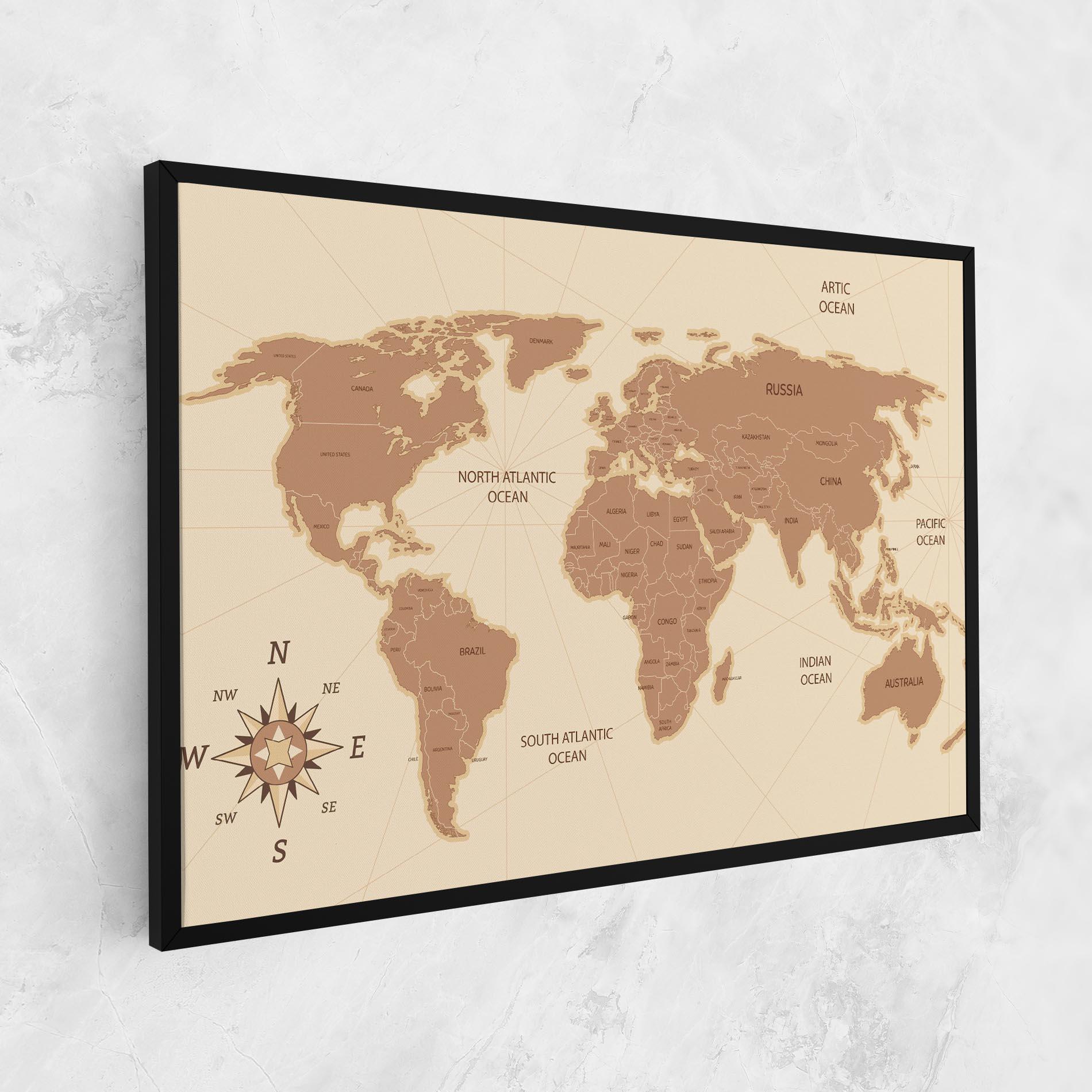 Leinwandbild Cream Map Vintage mockup 1